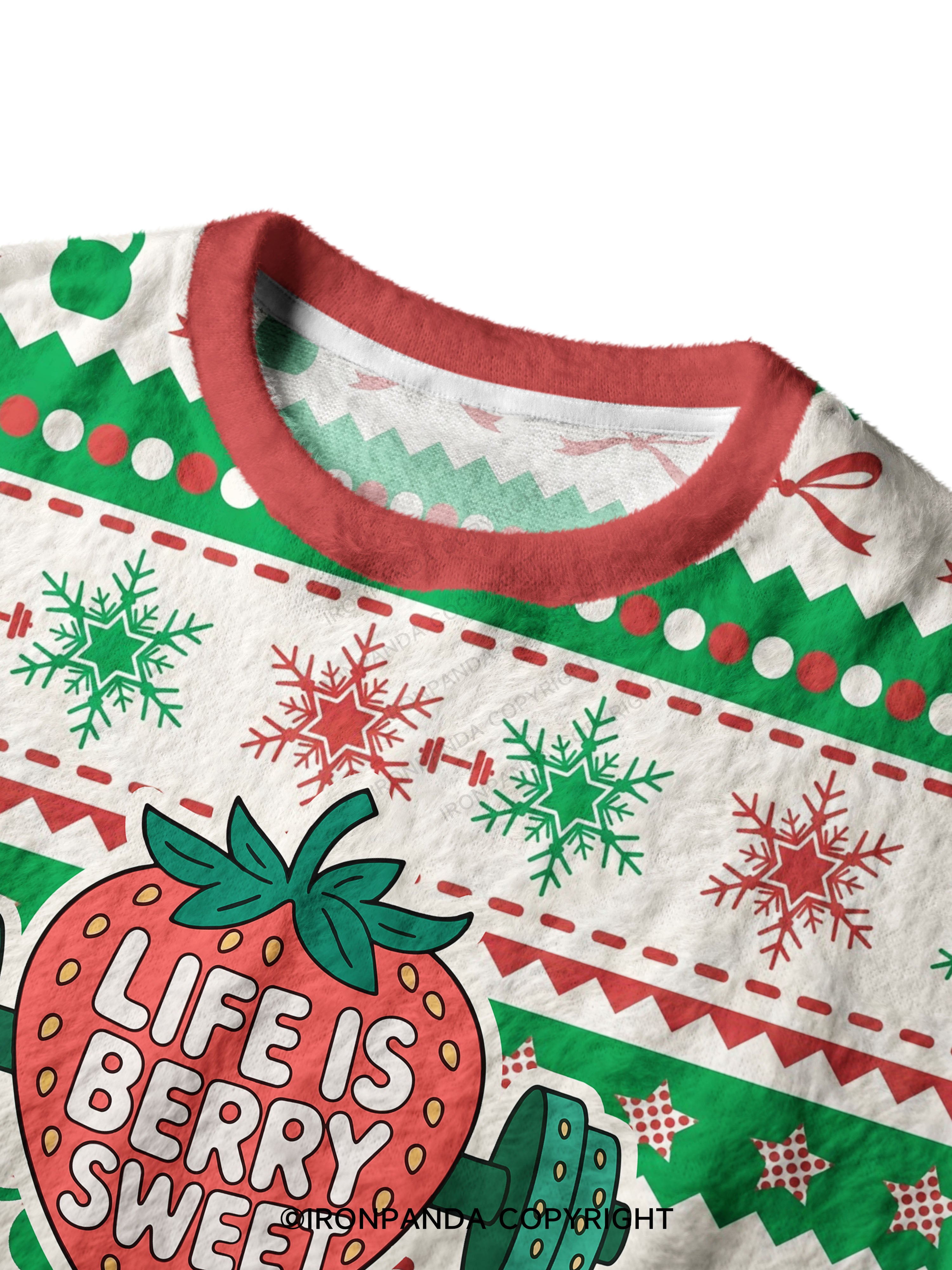LIFE IS BERRY STRONG STRAWBERRY Ugly Fuzzy Fleece Sweater