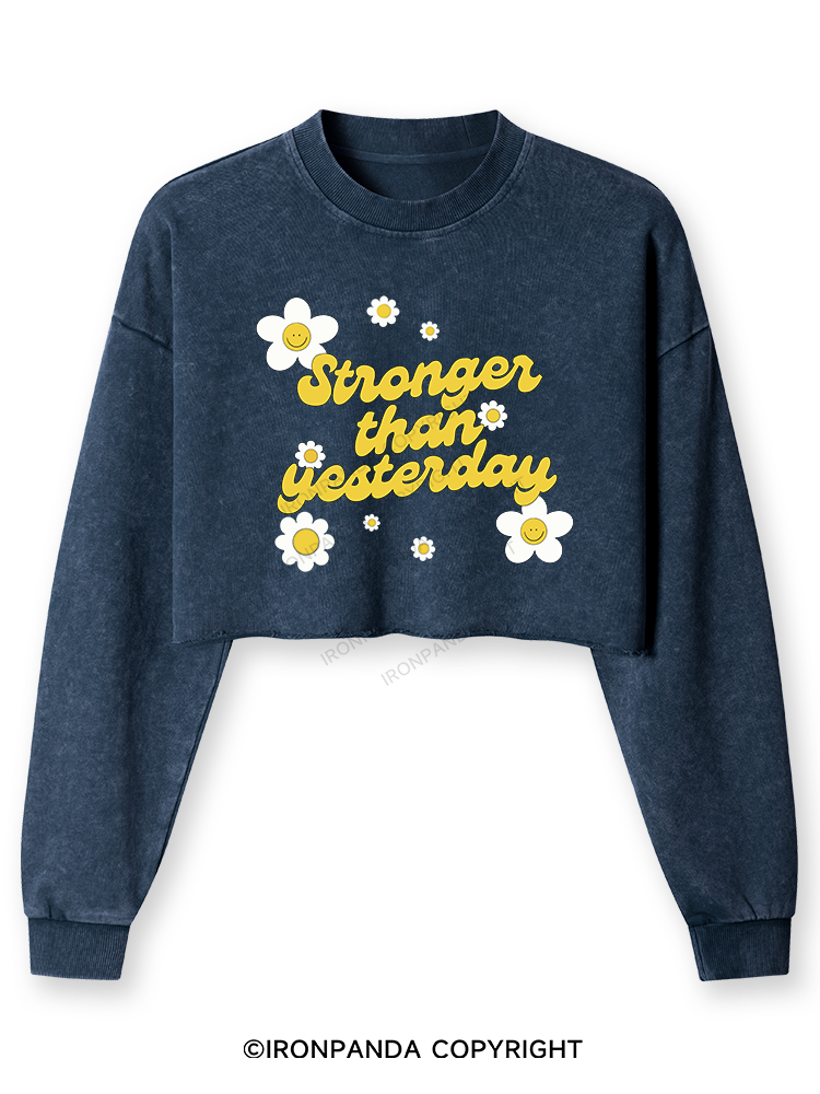 STRONGER THAN YESTERDAY Washed Long-Sleeve Crop Top