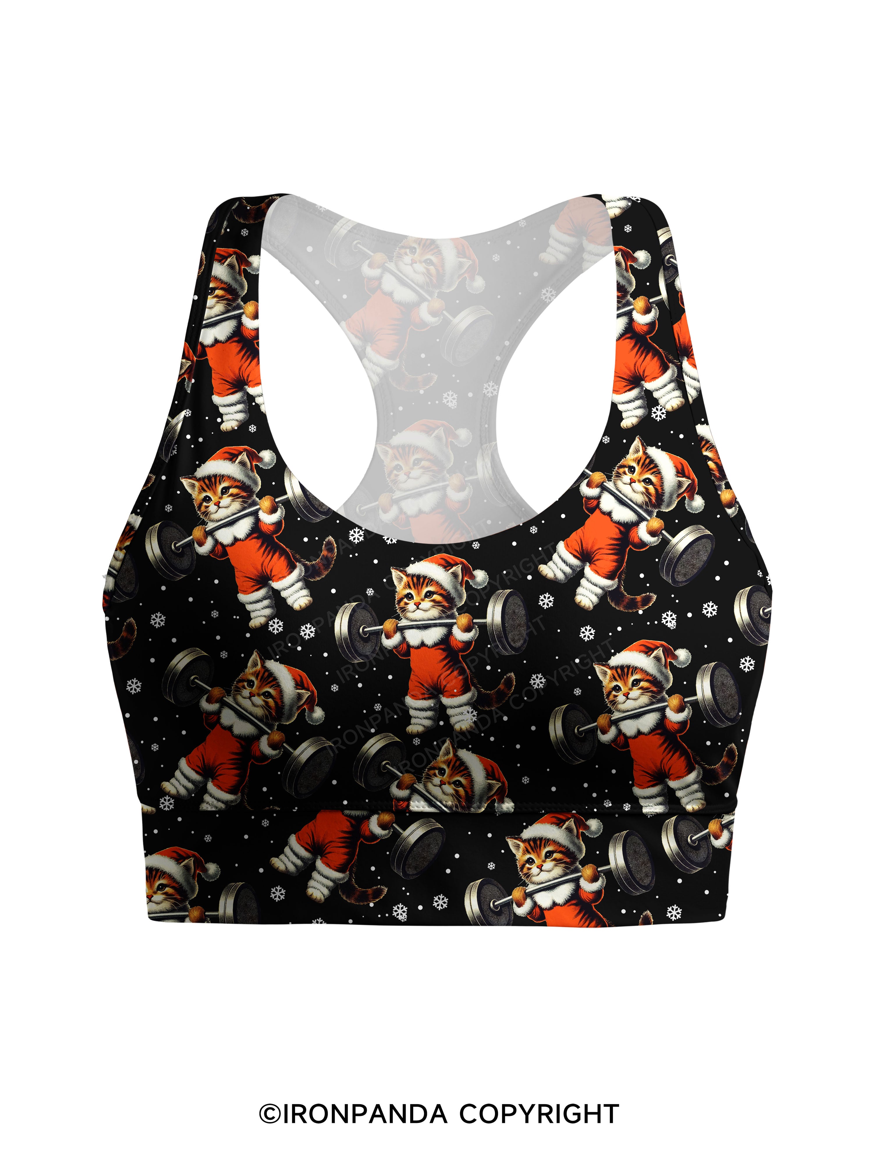 SANTA KITTEN WORKOUT Racerback Sports Bra