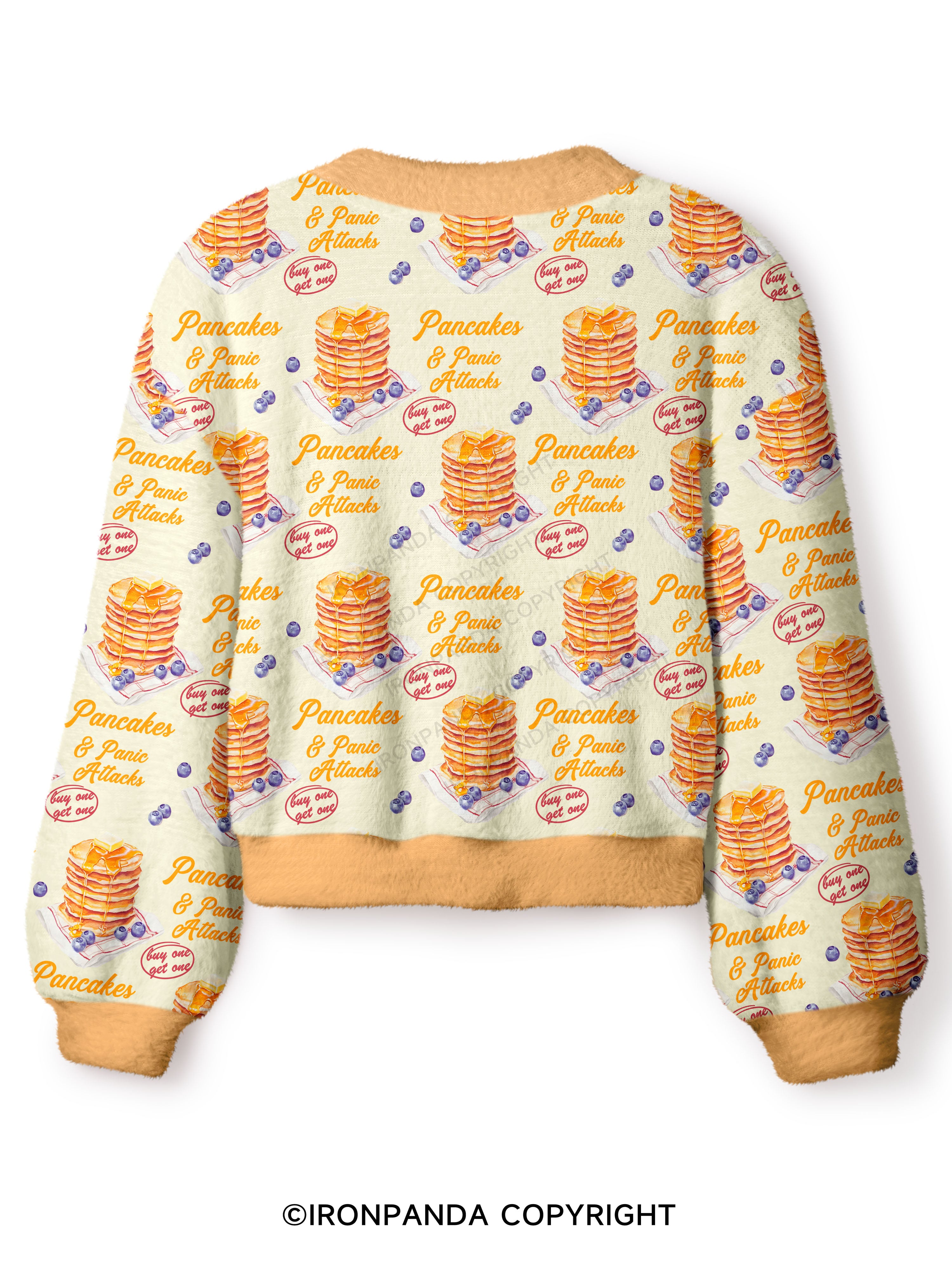 Pancakes & Panic Attacks Crop Ugly Cardigan Sweater