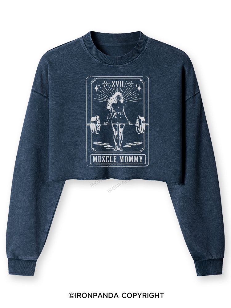 TAROT CARD MUSCLE MOMMY Washed Long-Sleeve Crop Top