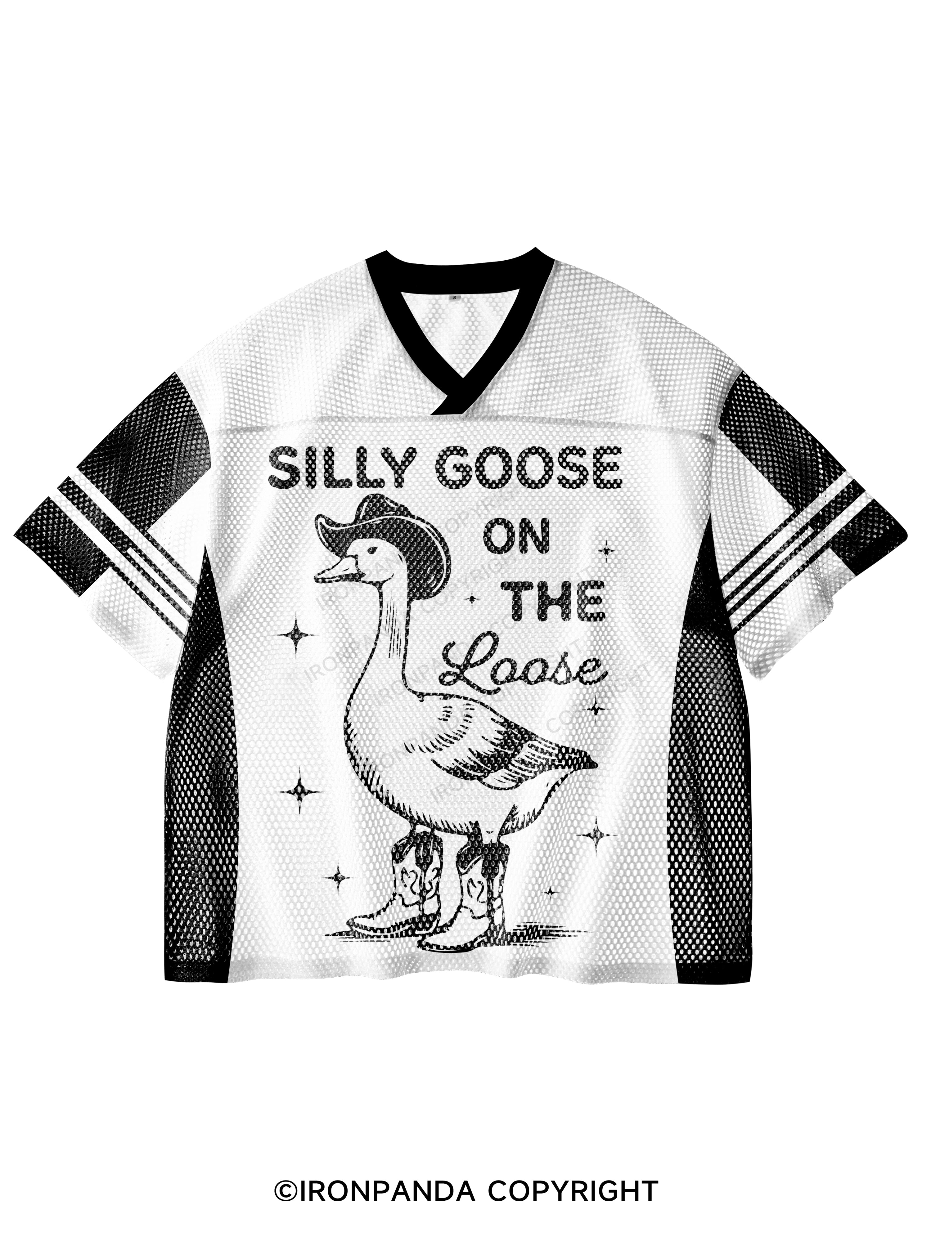 SILLY GOOSE ON THE LOOSE V-Neck Open Hole Mesh Top