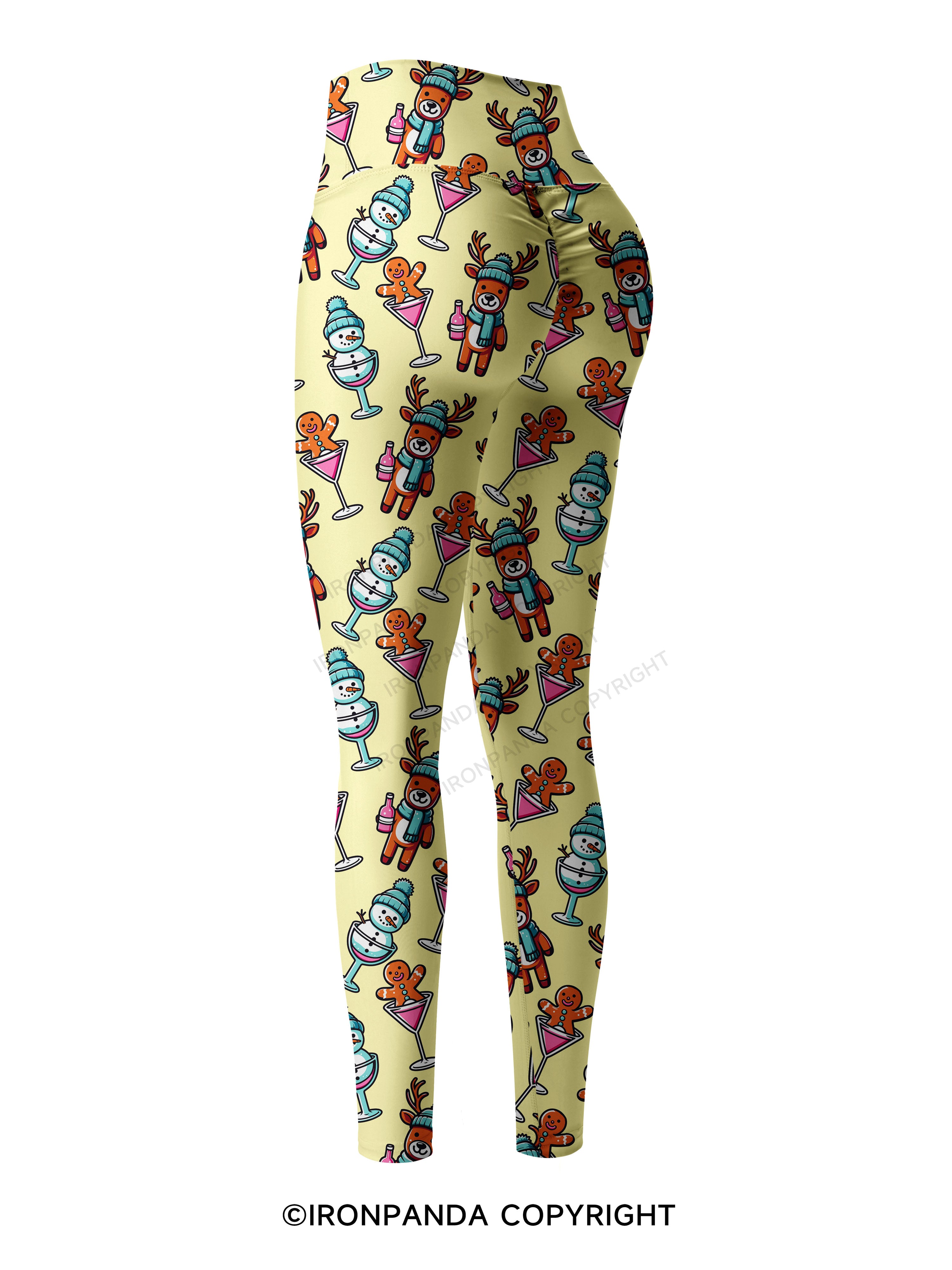 CUTESY CHRISTMAS DRINKING CREW Printed Yoga Pants