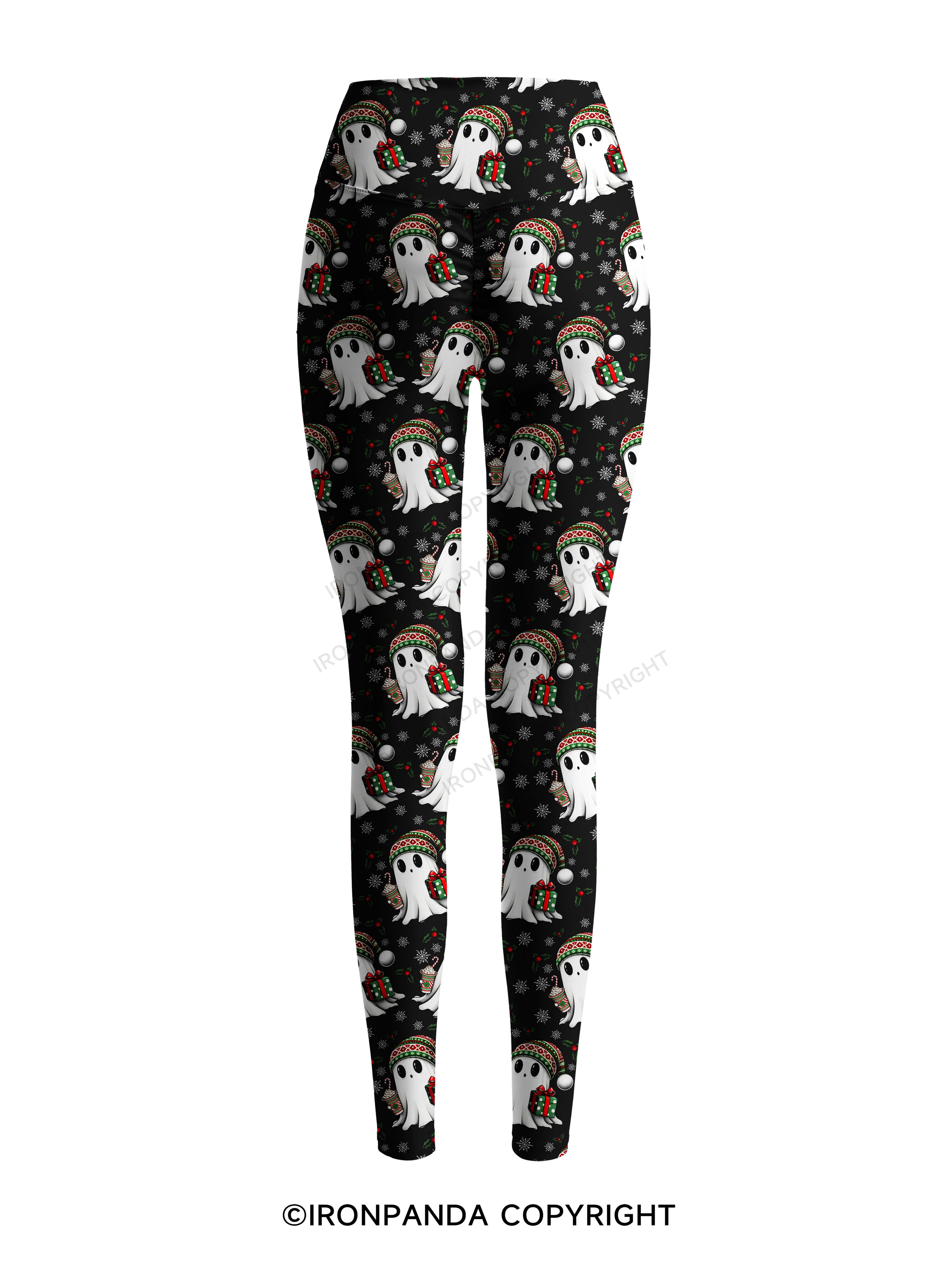 CHRISTMAS GHOST WITH COFFEE AND GIFT TRI Printed Yoga Pants