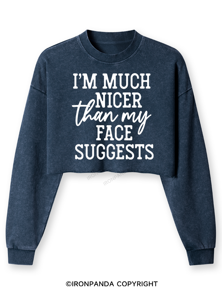 I'm Nicer Than My Face Washed Long-Sleeve Crop Top
