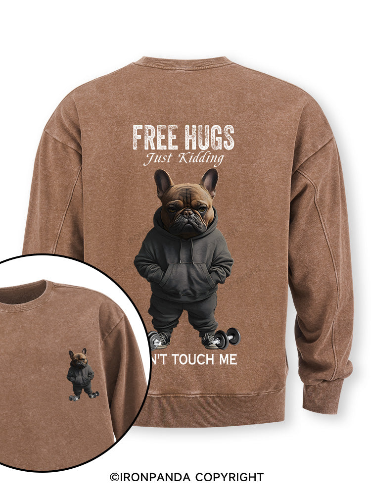 free hugs bulldog Double-Sided Printed Washed Sweatshirt