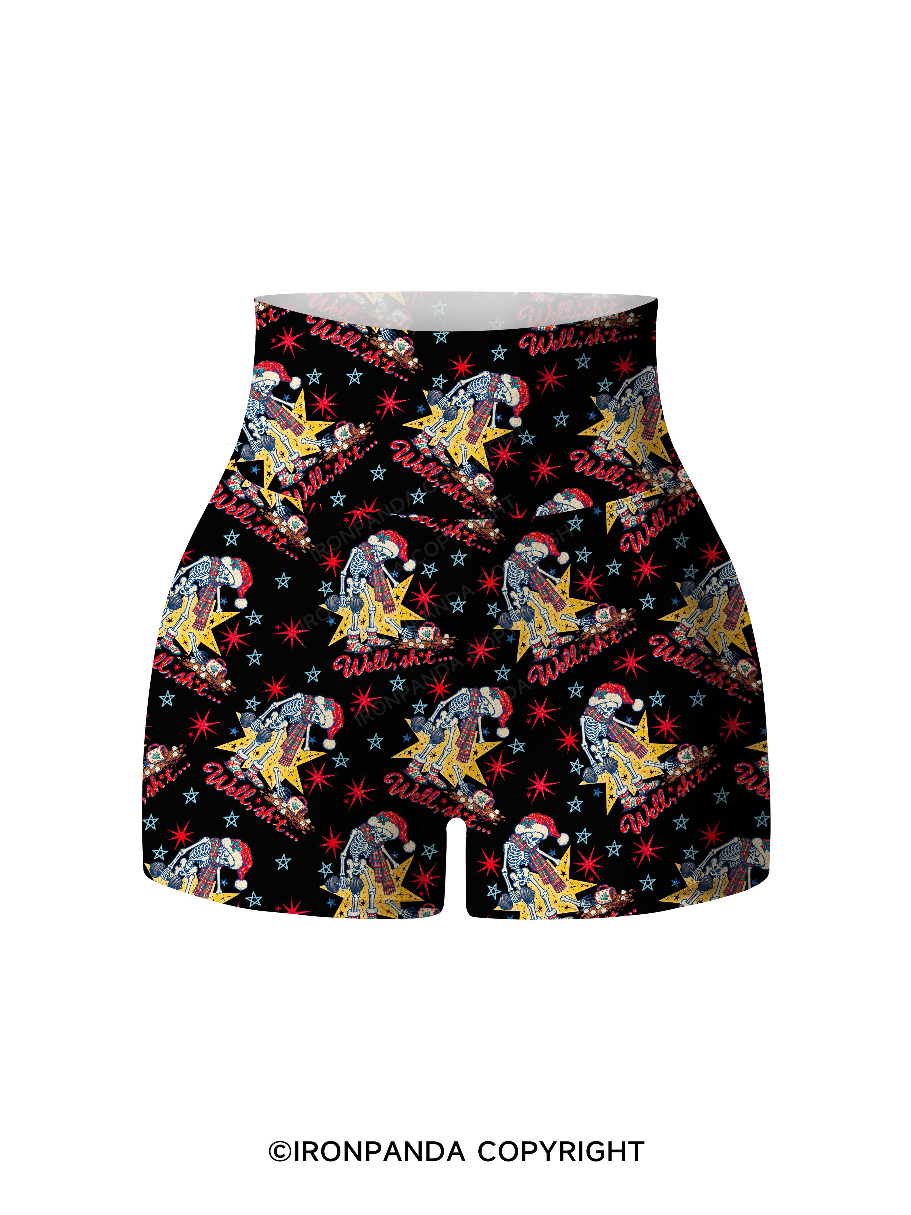 Well Shit Skeleton Printed Yoga Shorts