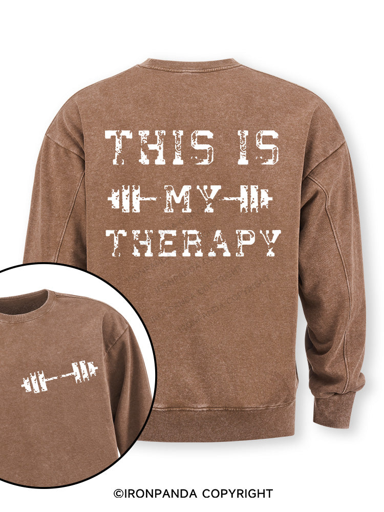 THIS IS MY THERAPY Double-Sided Printed Washed Sweatshirt