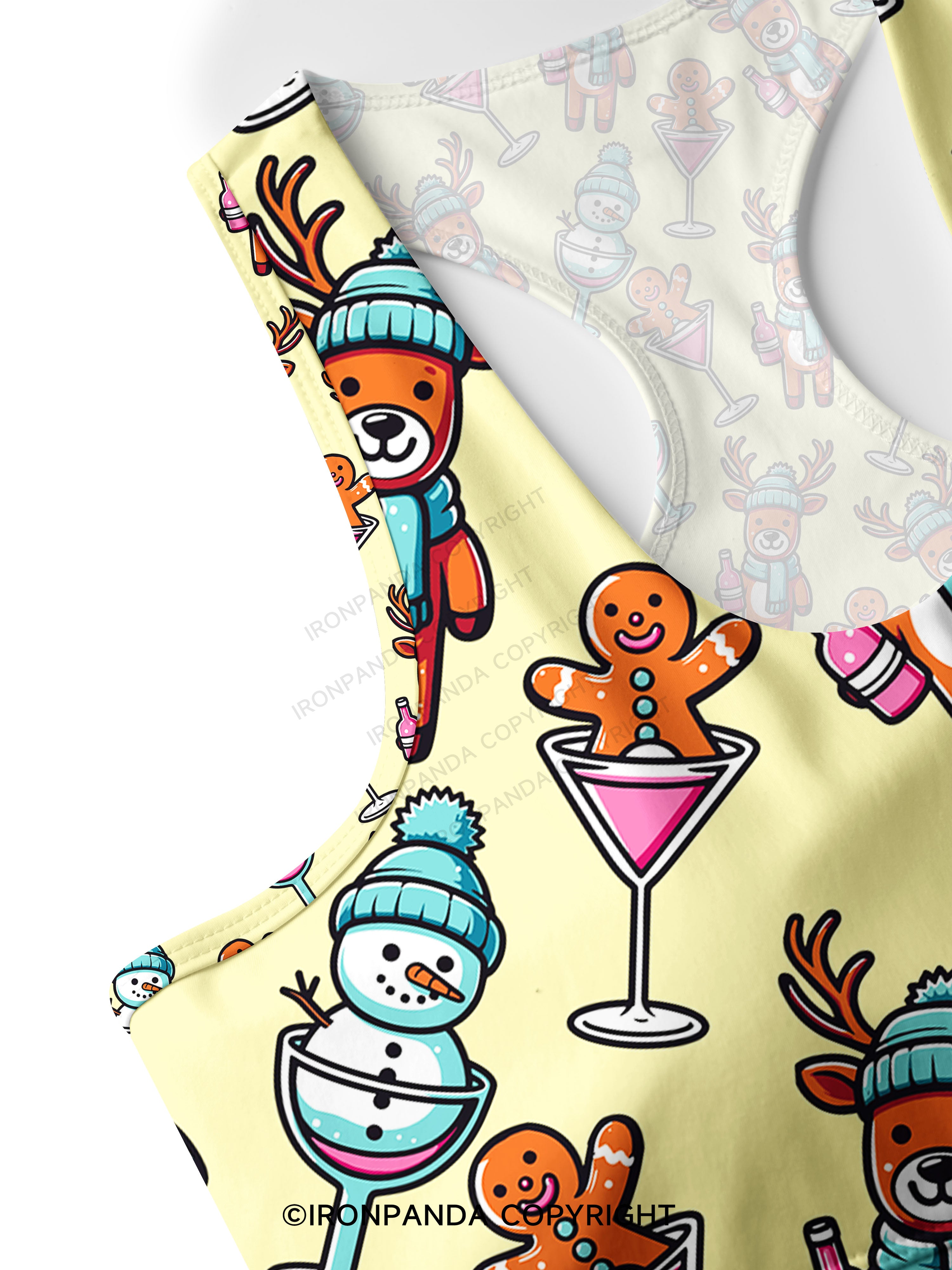 CUTESY CHRISTMAS DRINKING CREW Racerback Sports Bra