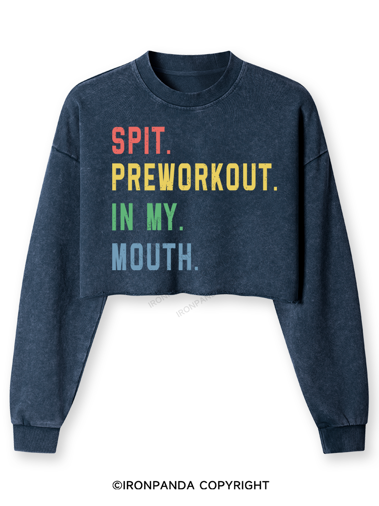 SPIT PREWORKOUT IN MY MOUTH Washed Long-Sleeve Crop Top