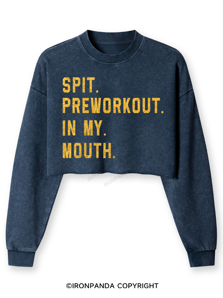 SPIT PREWORKOUT IN MY MOUTH Washed Long-Sleeve Crop Top