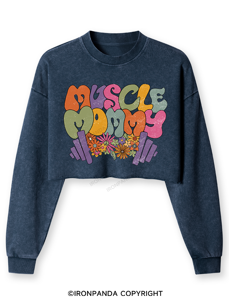 MUSCLE MOM Washed Long-Sleeve Crop Top