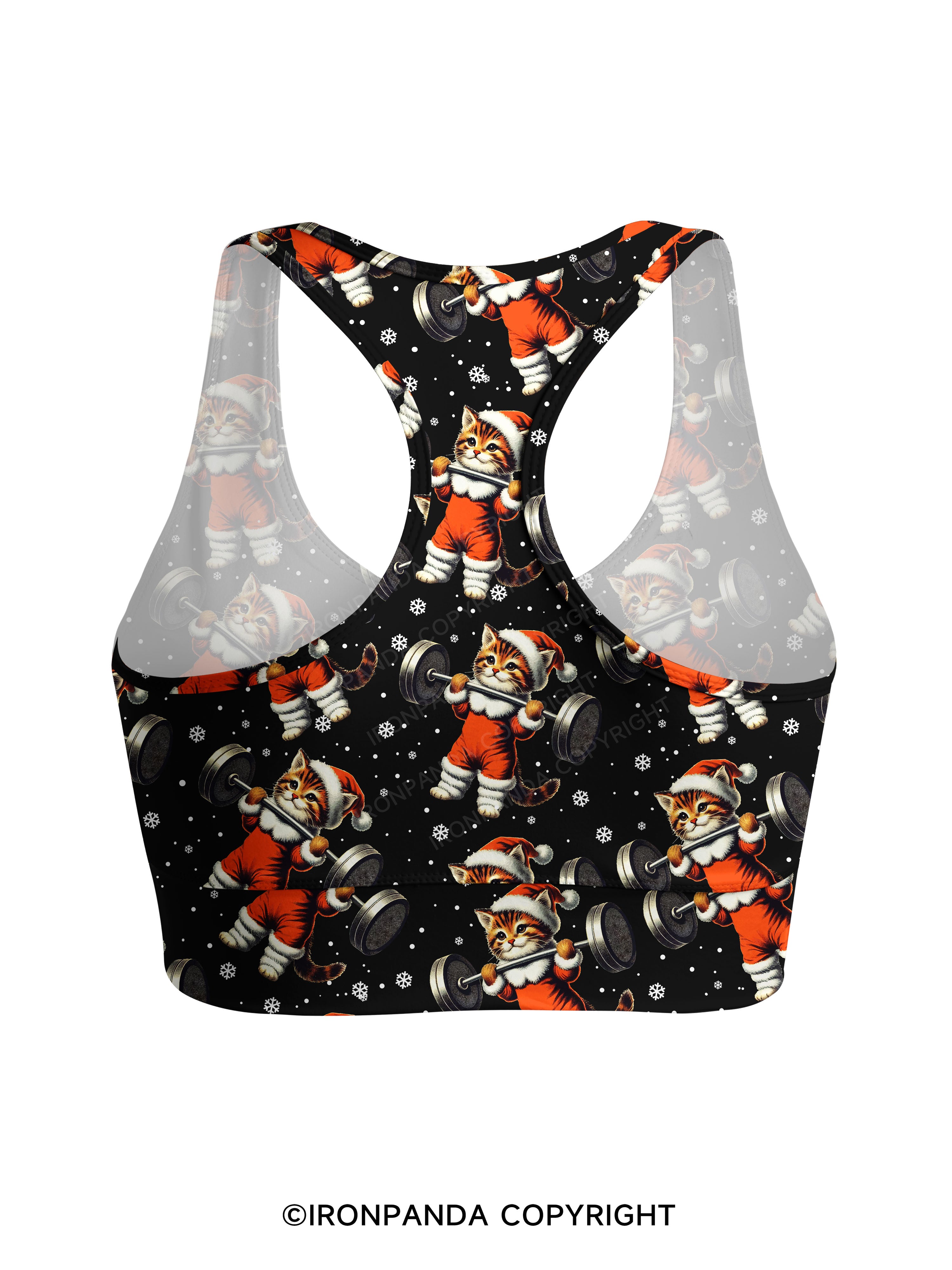 SANTA KITTEN WORKOUT Racerback Sports Bra