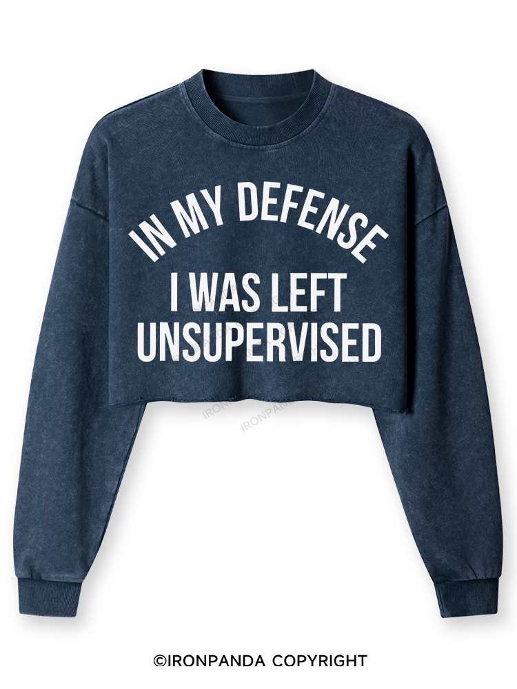 In My Defense I Was Left Unsupervised Washed Long-Sleeve Crop Top