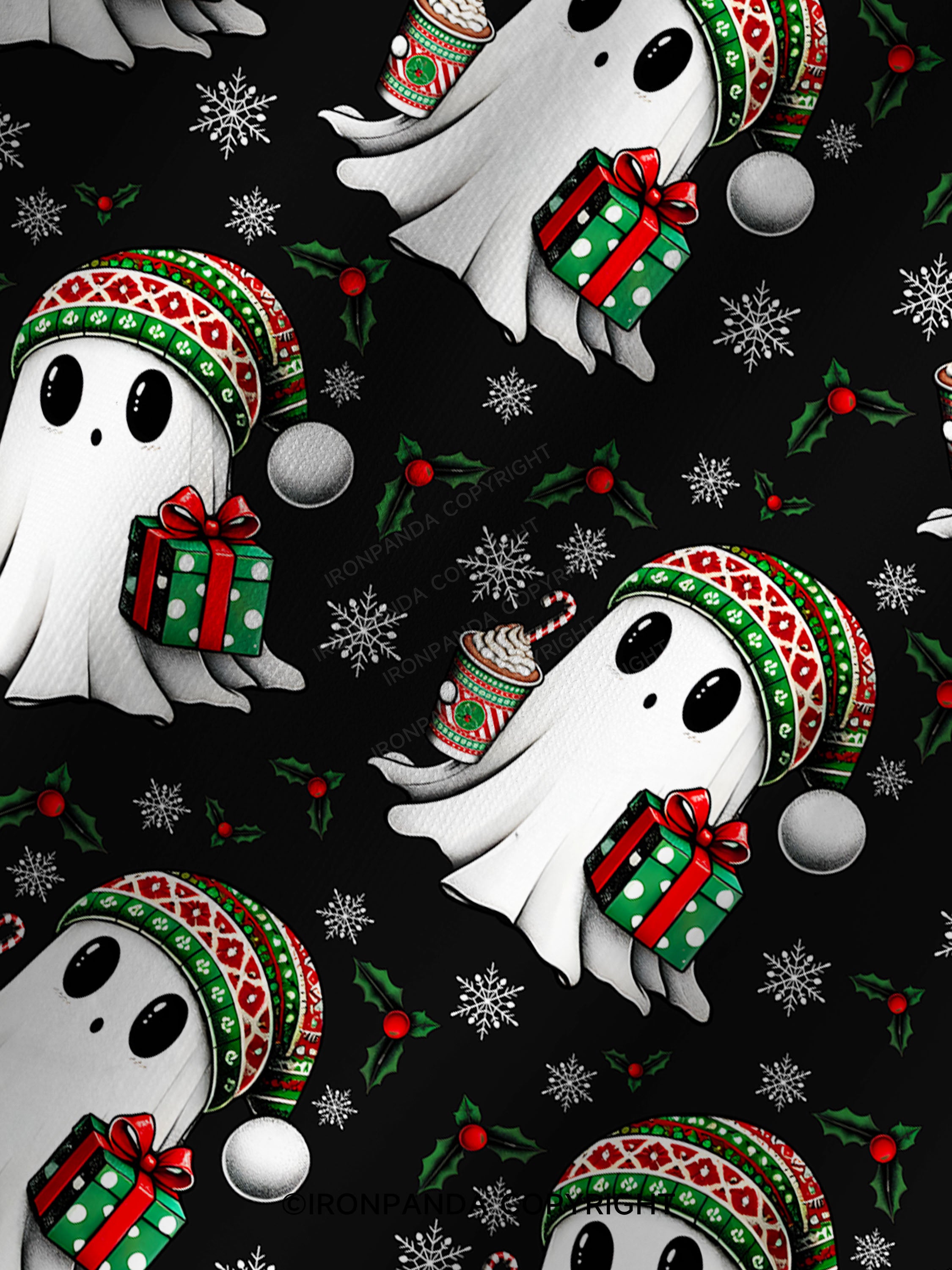CHRISTMAS GHOST WITH COFFEE AND GIFT TRI Printed Yoga Shorts
