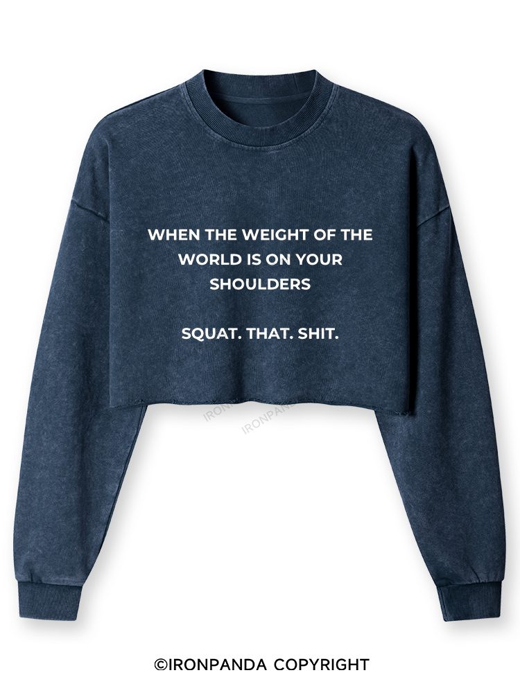 SQUAT. THAT. SHIT Washed Long-Sleeve Crop Top