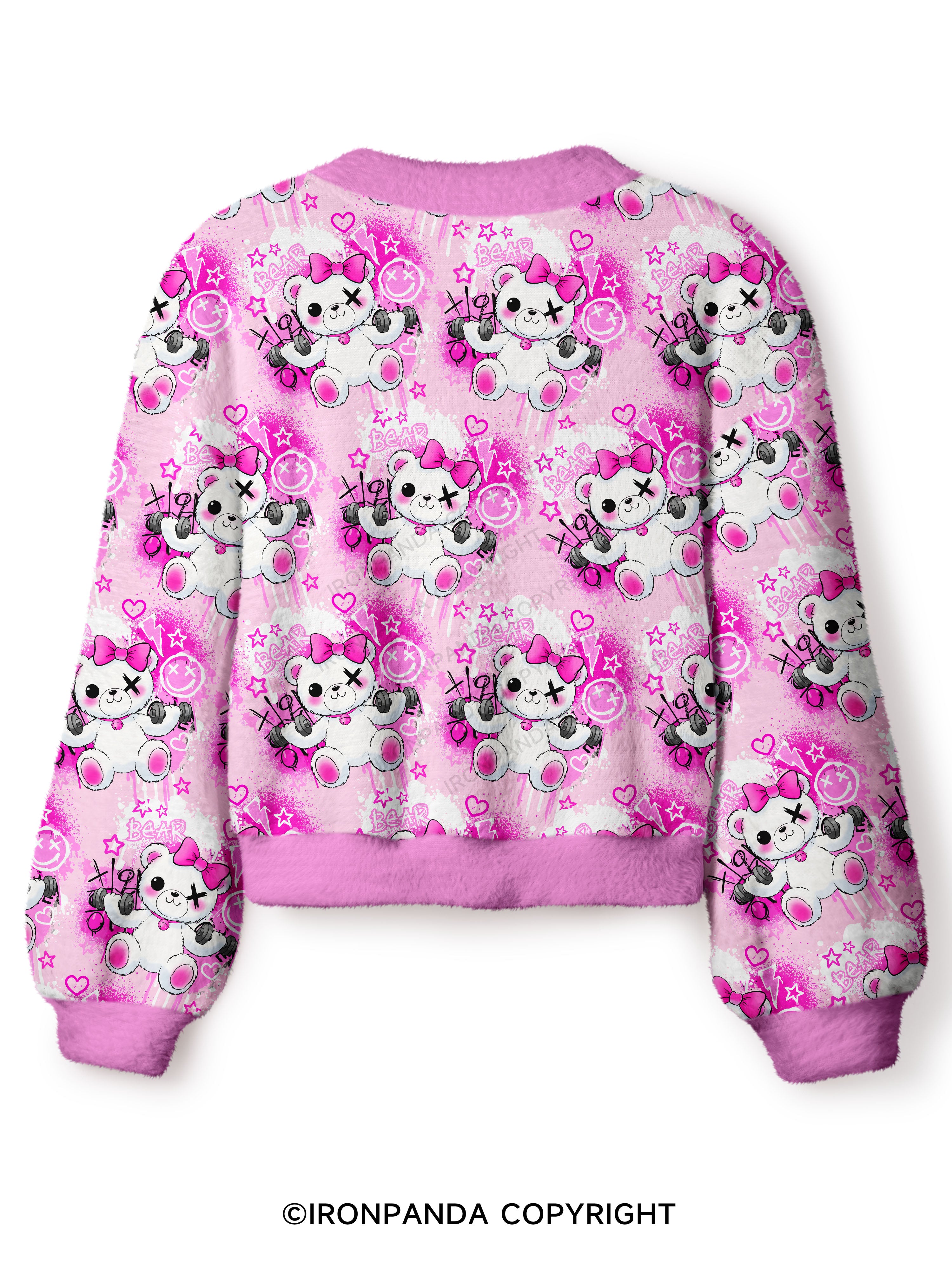 Lifting Bear Crop Ugly Cardigan Sweater