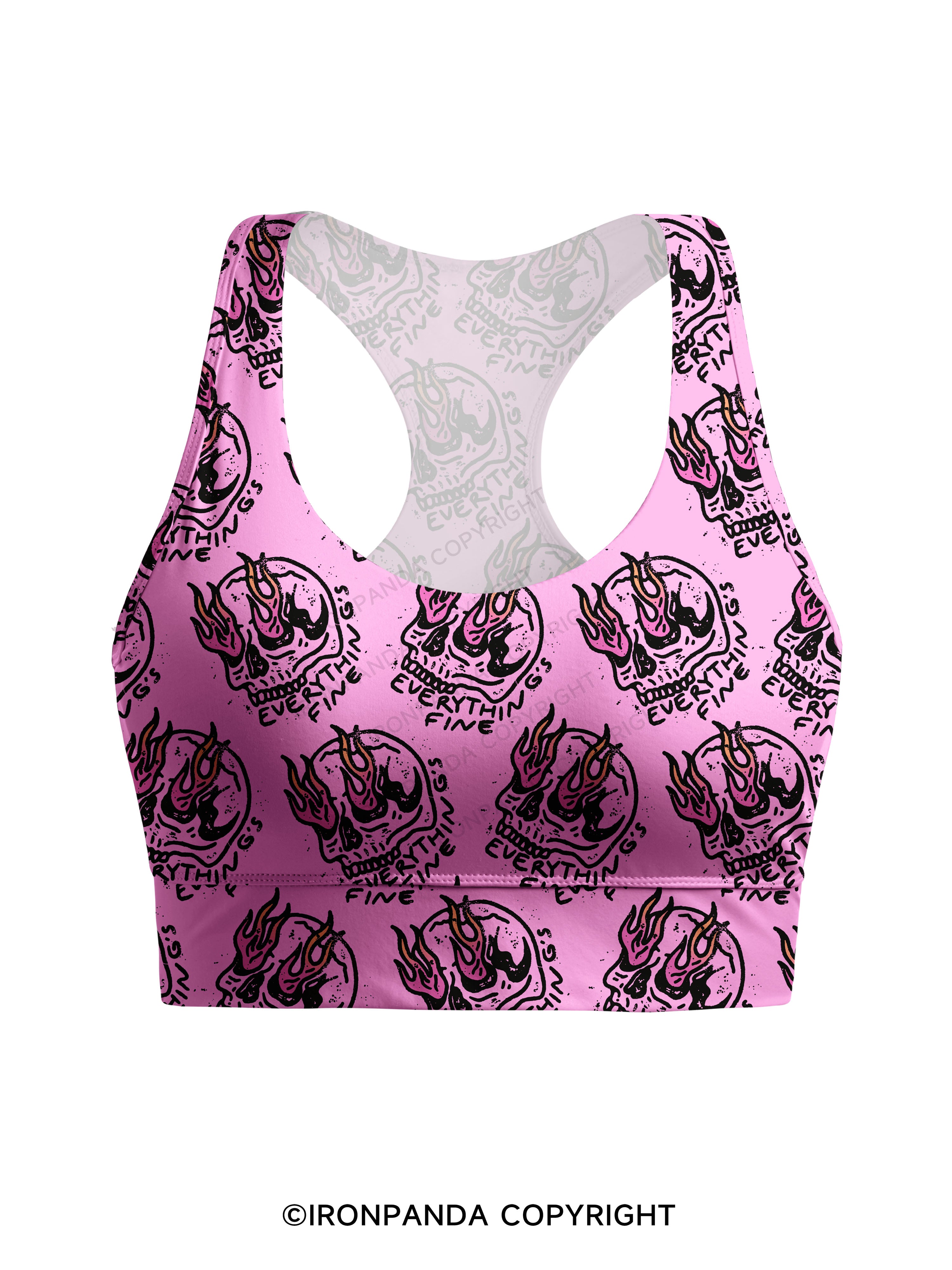Everything is Fine Funny Skeleton Racerback Sports Bra