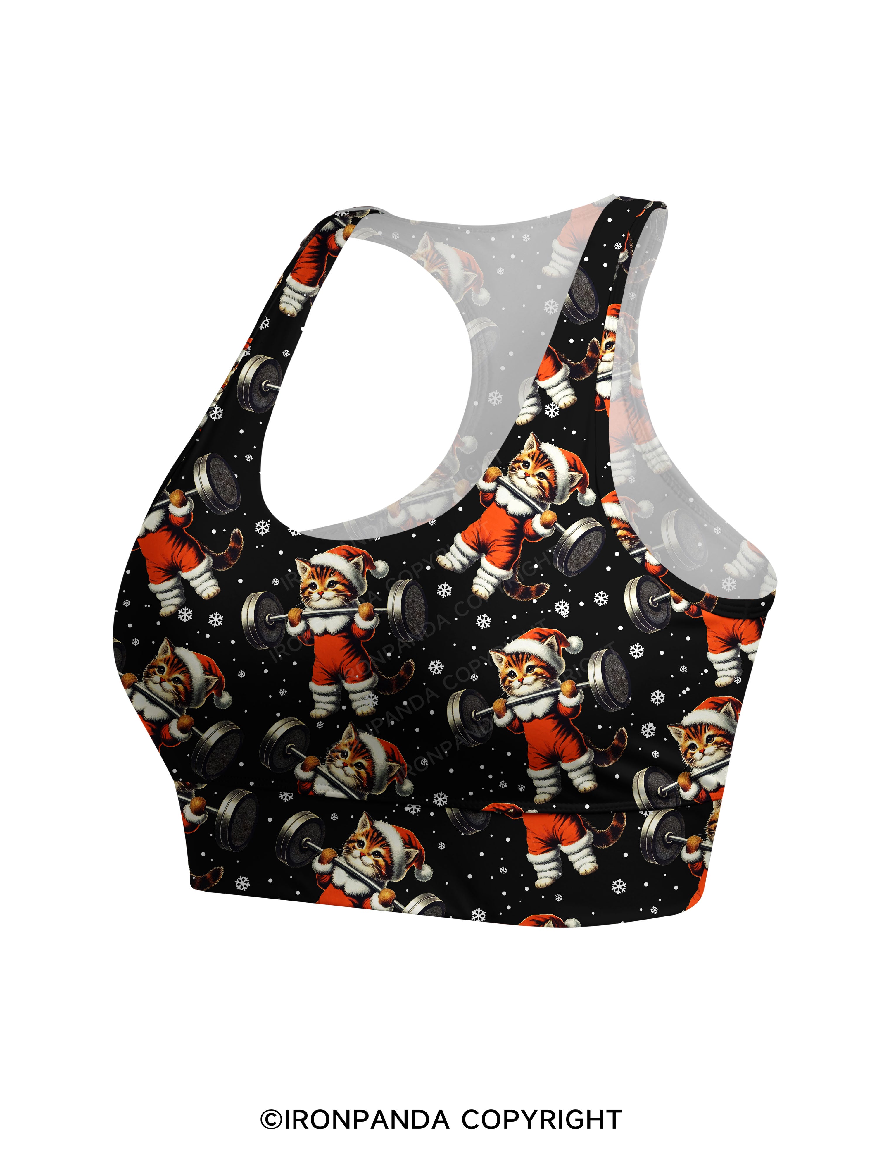 SANTA KITTEN WORKOUT Racerback Sports Bra