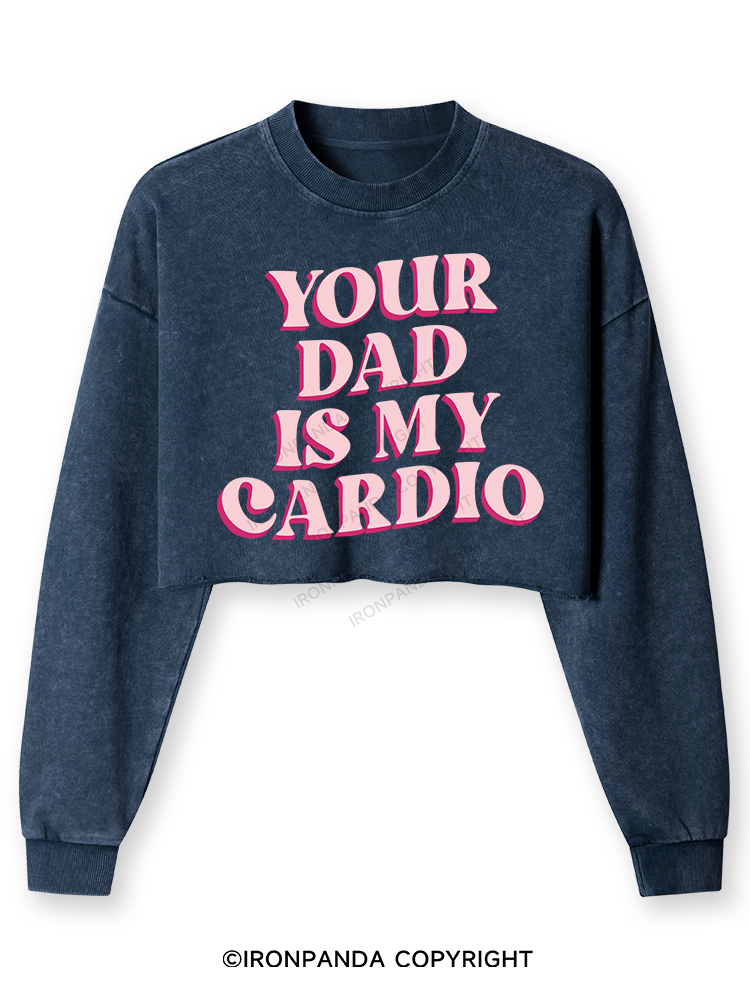 Pink Your Dad Is My Cardio Washed Long-Sleeve Crop Top