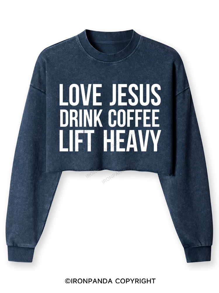 Love Jesus Drink Coffee Lift Heavy Washed Long-Sleeve Crop Top