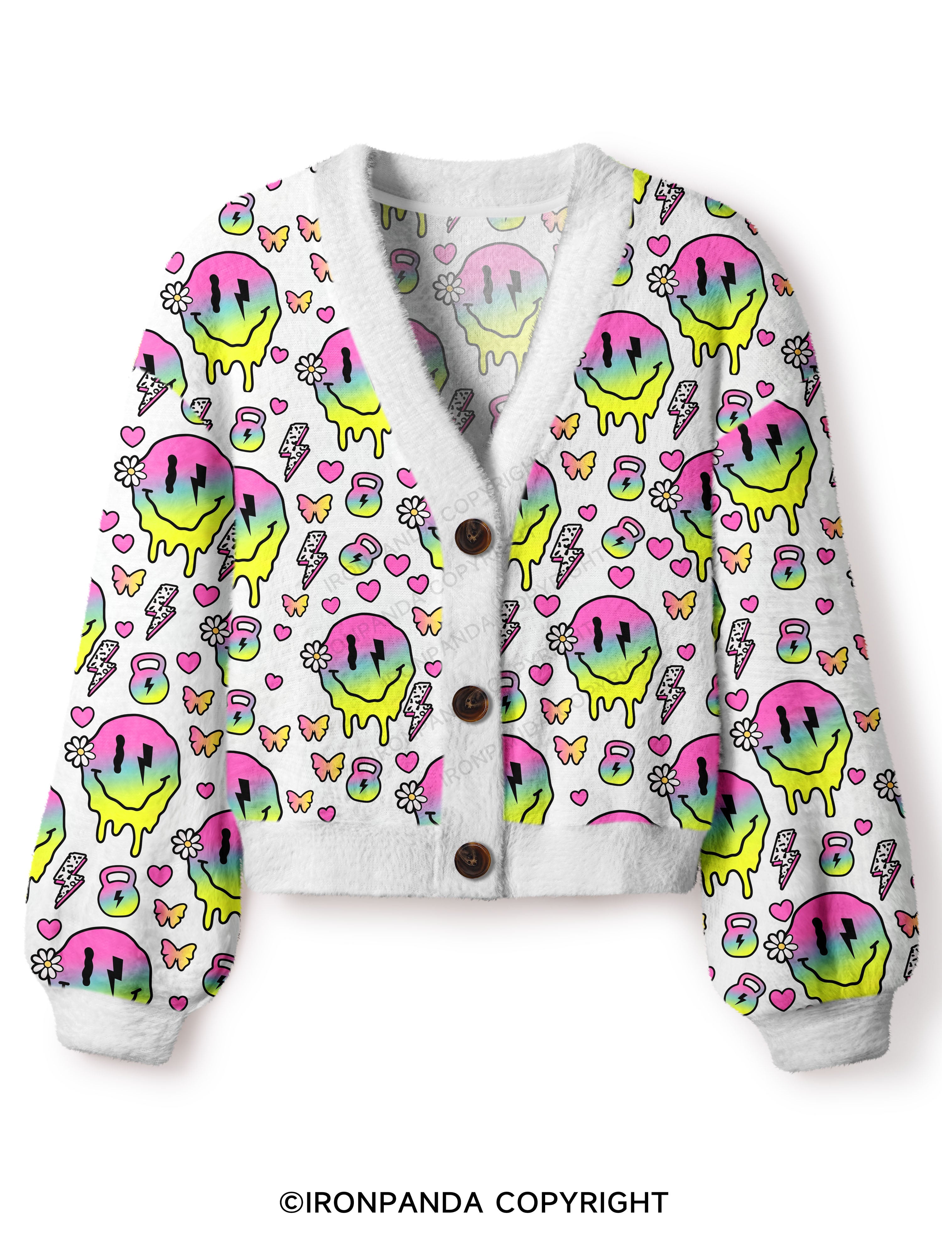 Melty Kettlebell Smile Crop Ugly Cardigan Sweater