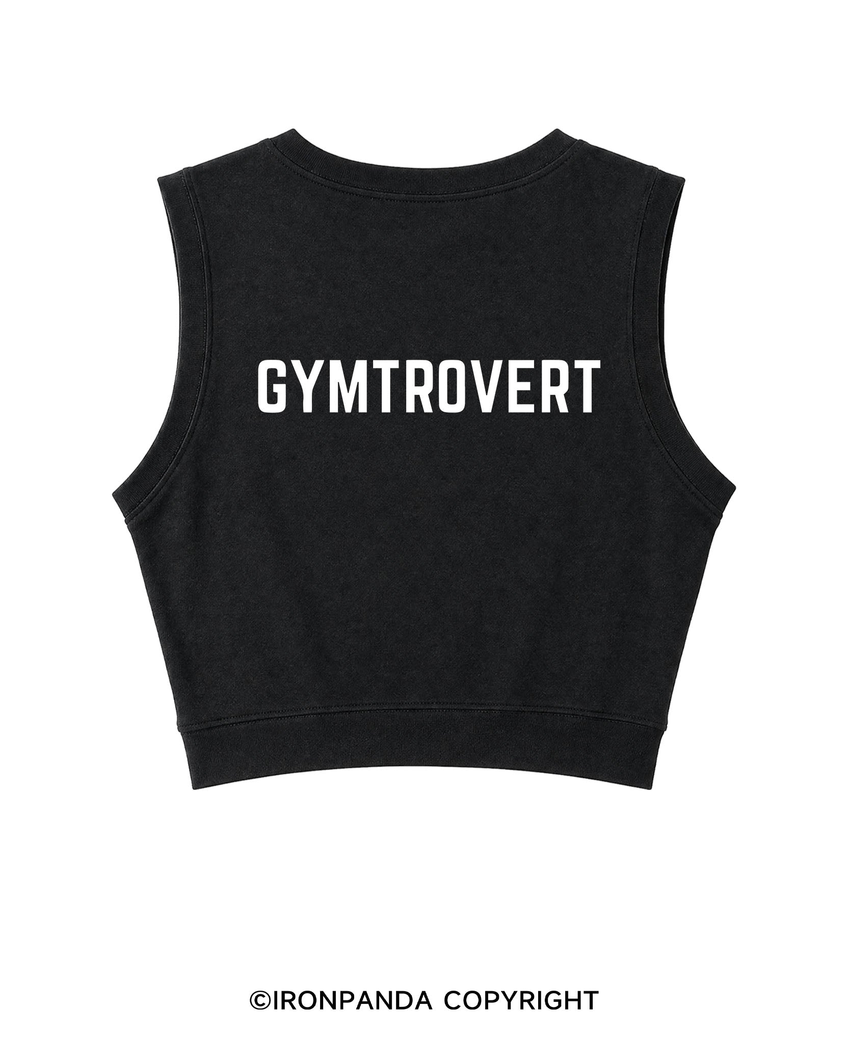 GYMTROVERT BACK PRINTED SLEEVELESS CROP TOPS