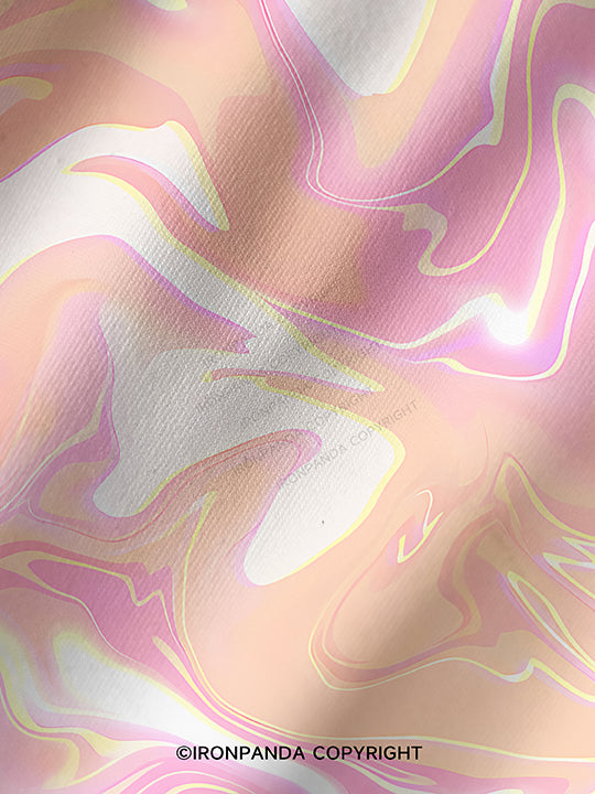 Peach Iridescent Swirl Printed Yoga Shorts