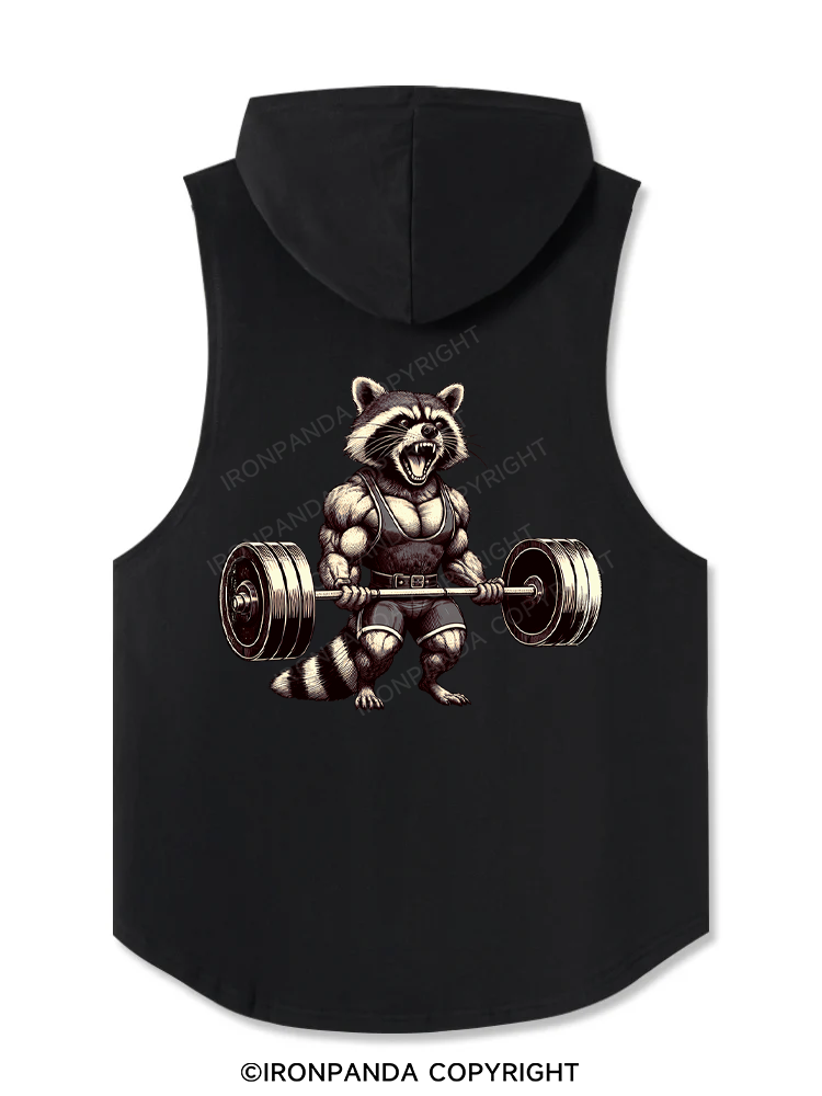 Eat Trash Lift Heavy Raccoon Hooded Tank