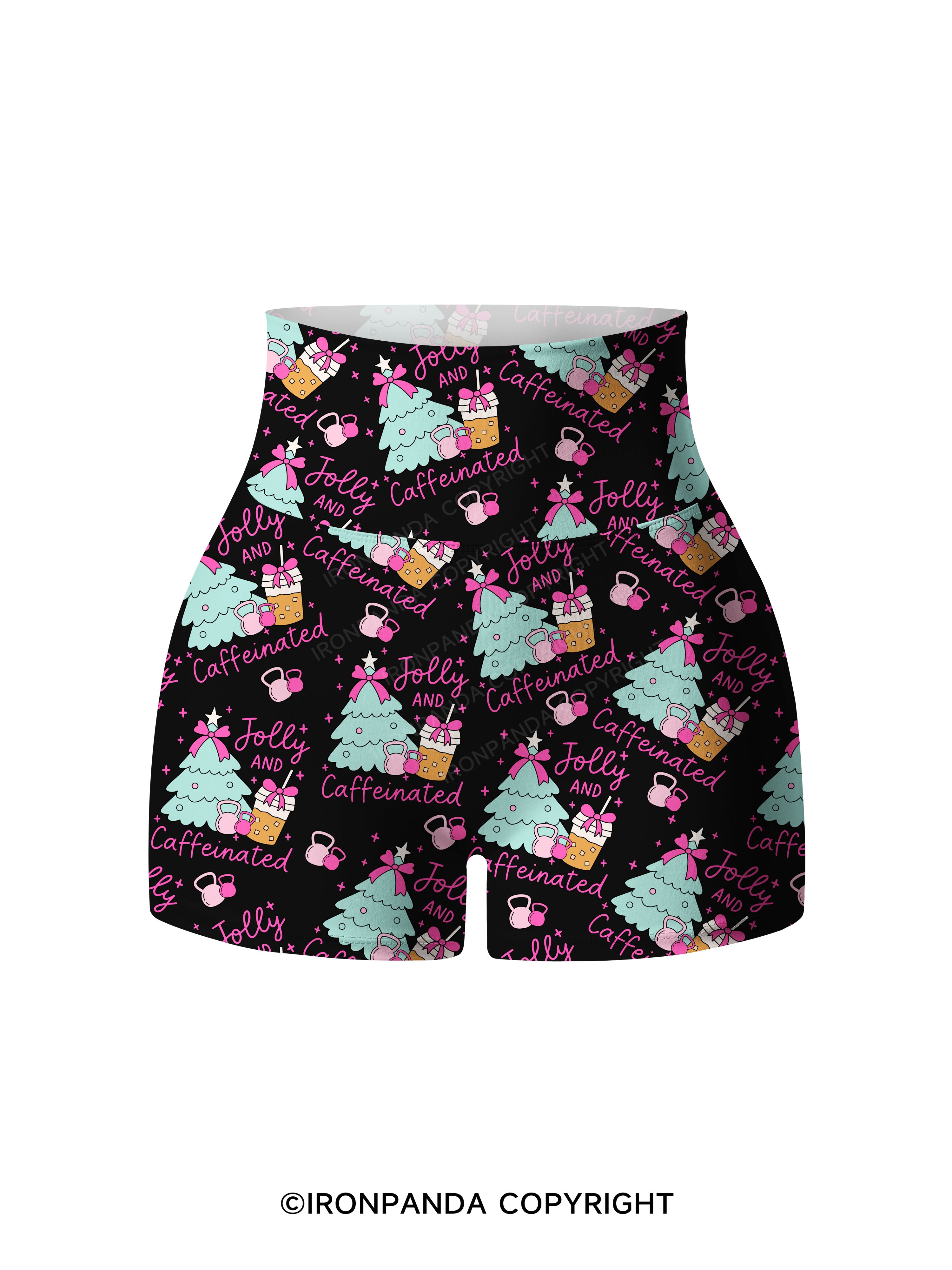 JOLLY AND CAFFEINATED Printed Yoga Shorts