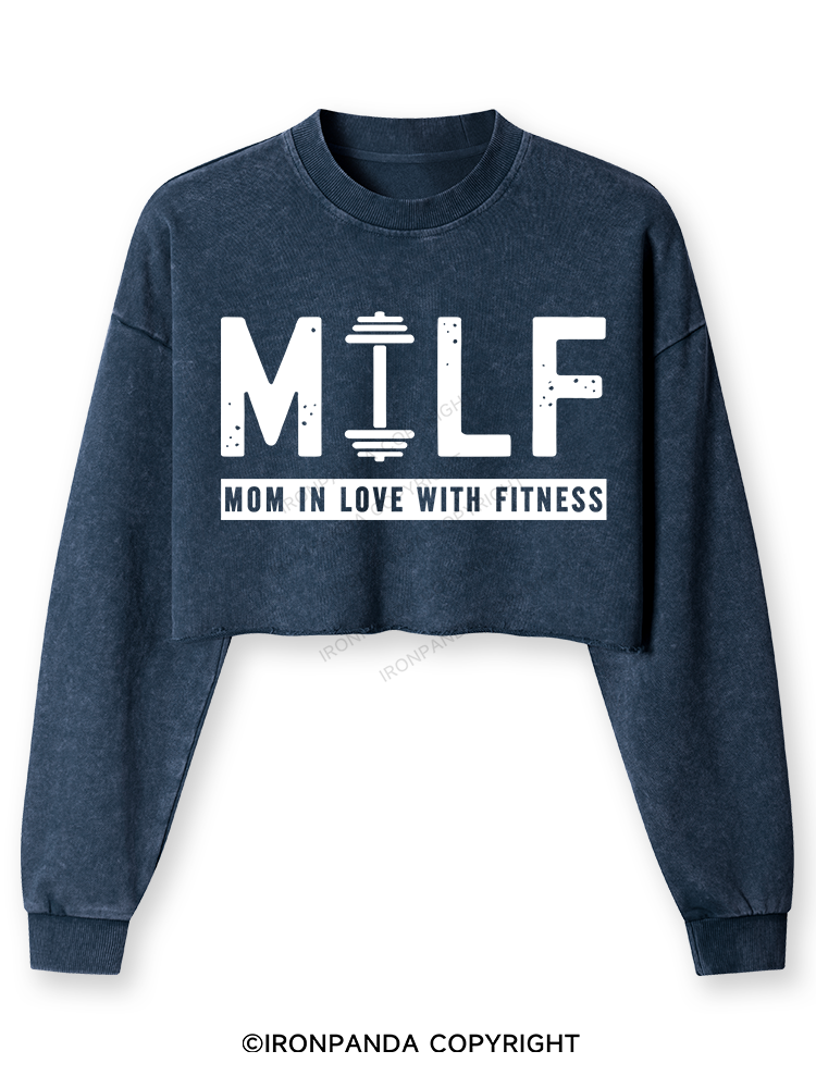 MILF MOM IN LOVE WITH FITNESS Washed Long-Sleeve Crop Top