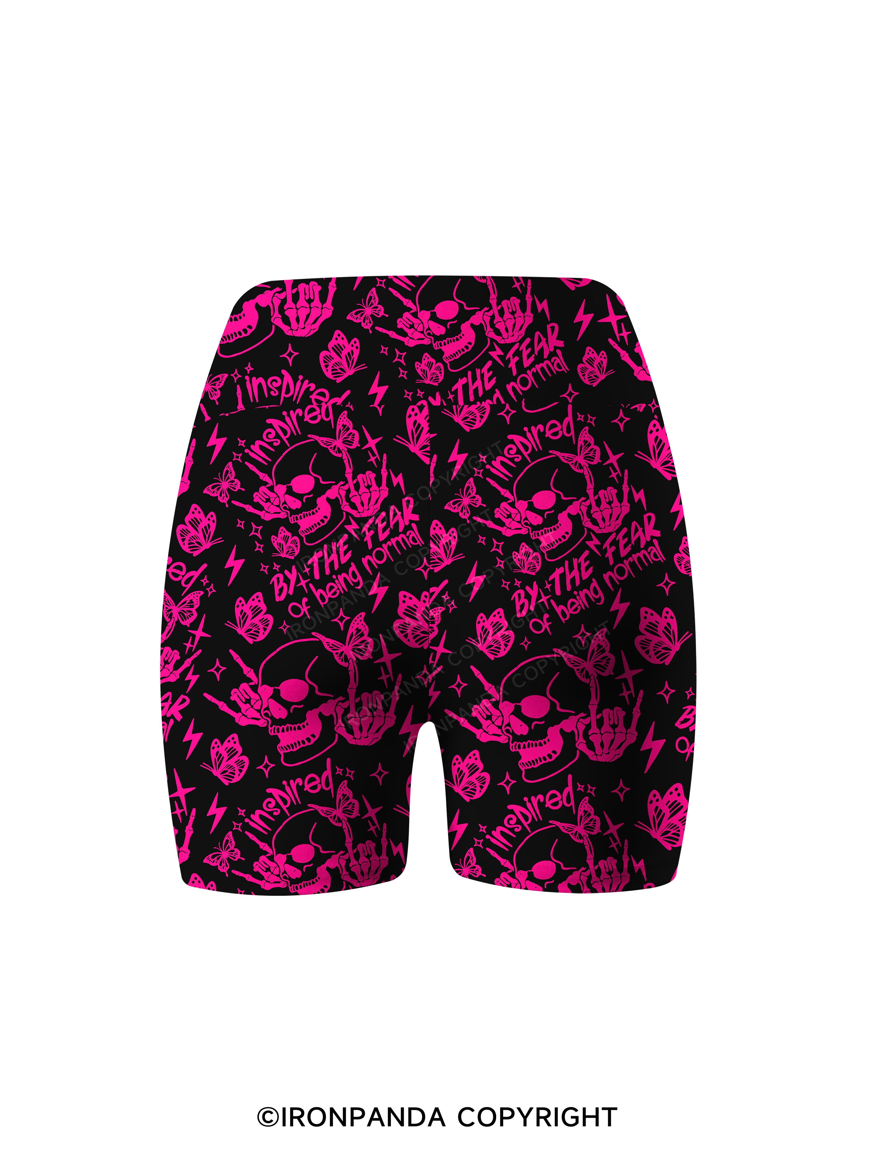 INSPIRED BY THE FEAR OF BEING NORMAL SKELETON Printed Yoga Cycling Shorts