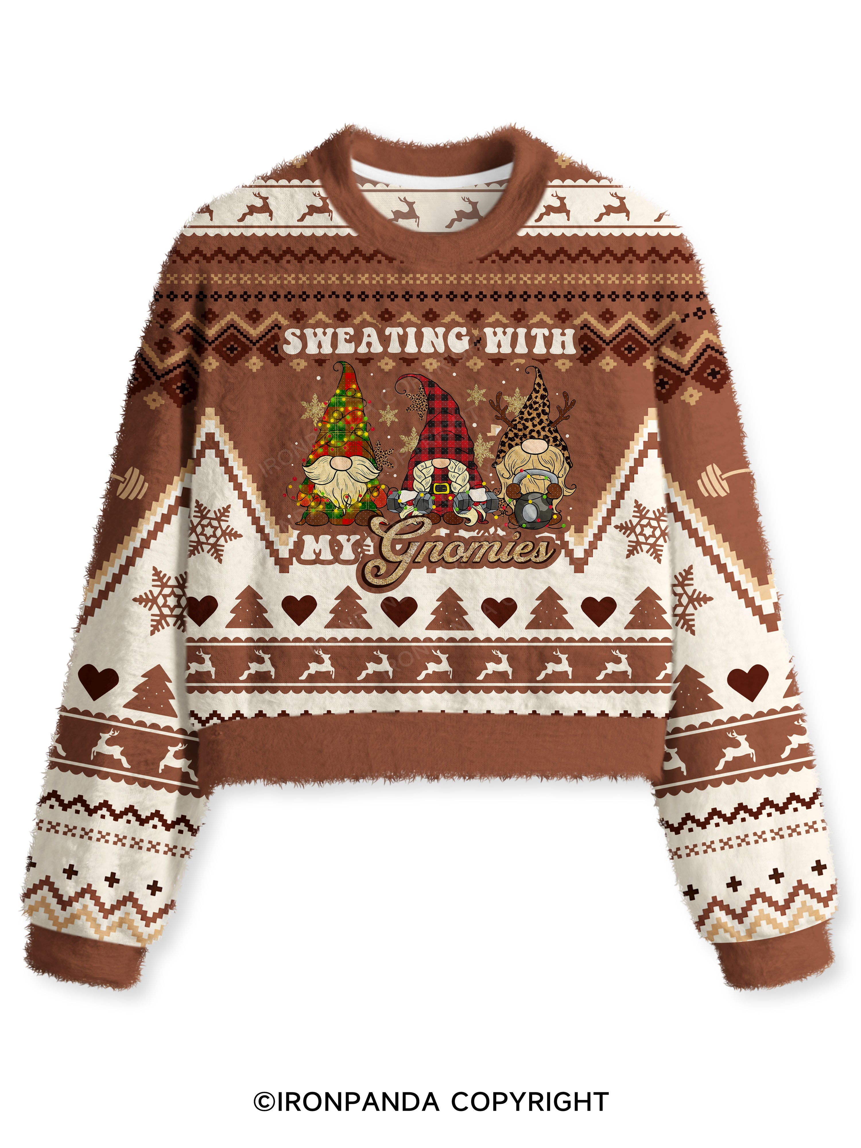 SWEATING WITN  MY GNOMIES Fuzzy Fleece Crop Sweater