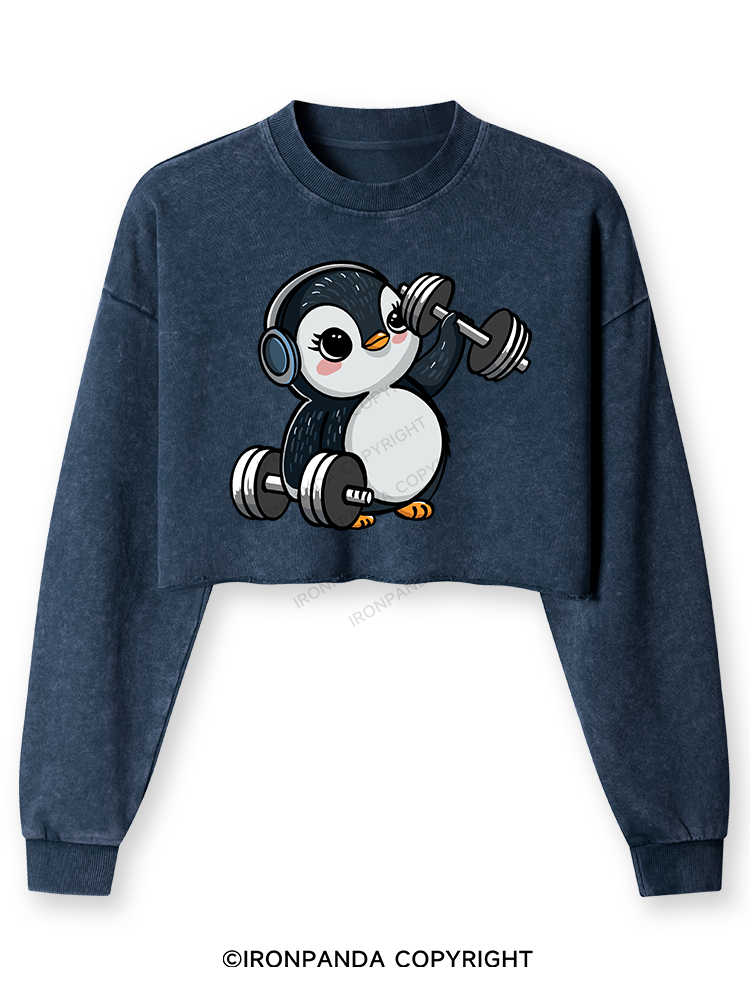 DUMBBELL PENGUIN Washed Long-Sleeve Crop Top