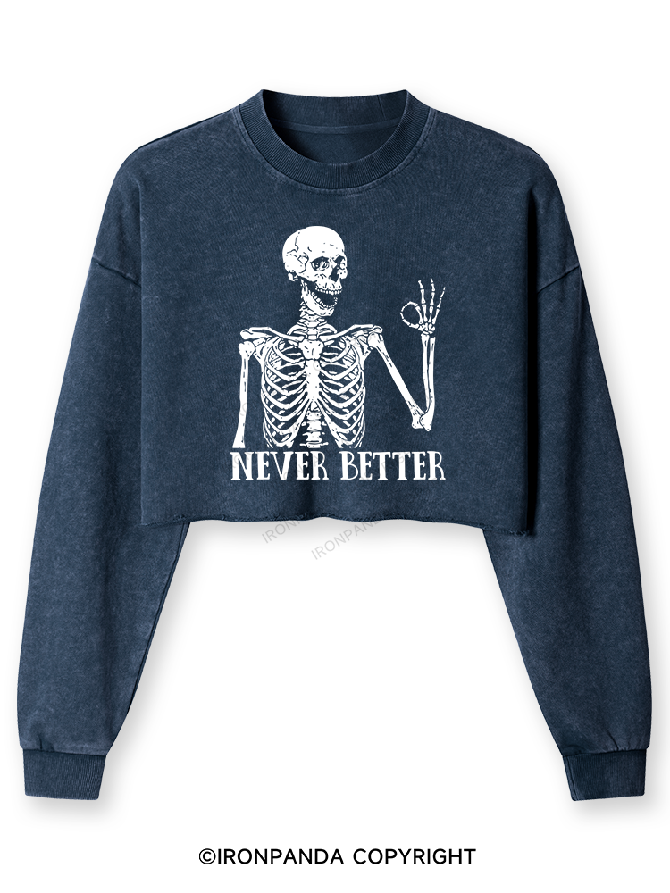 NEVER BETTER SKELETON Washed Long-Sleeve Crop Top