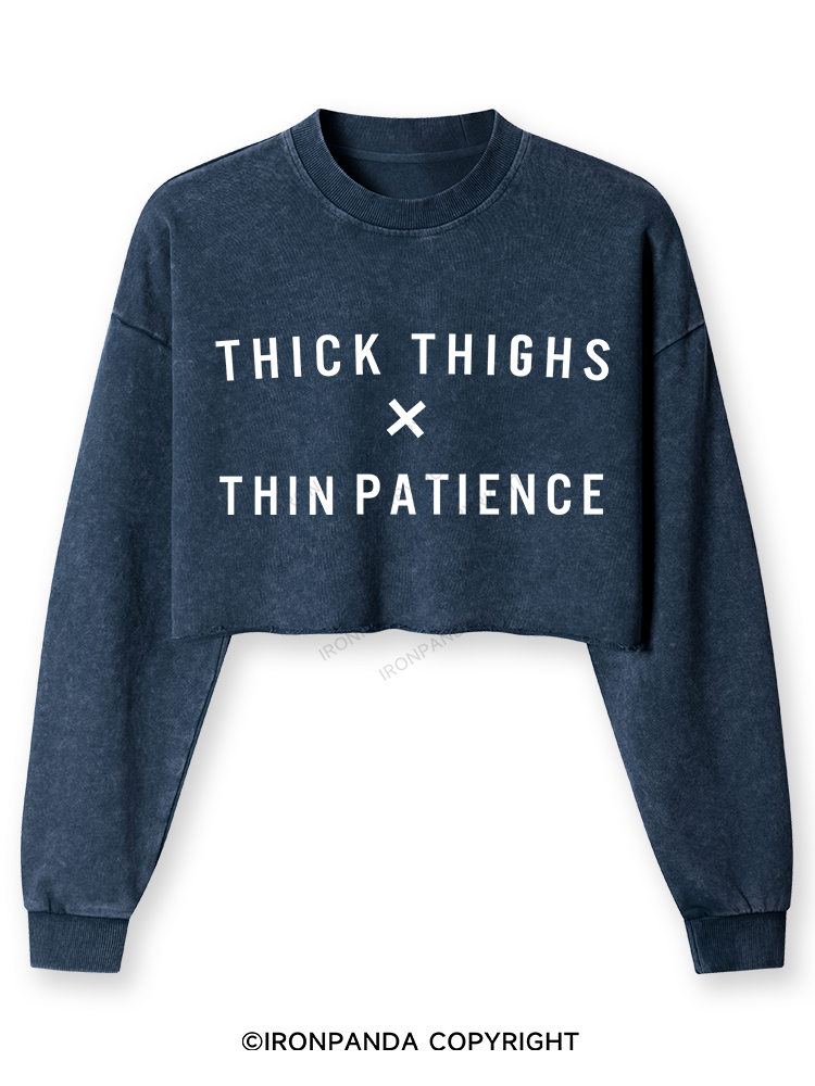 THICK THIGHS THIN PATIENCE Washed Long-Sleeve Crop Top