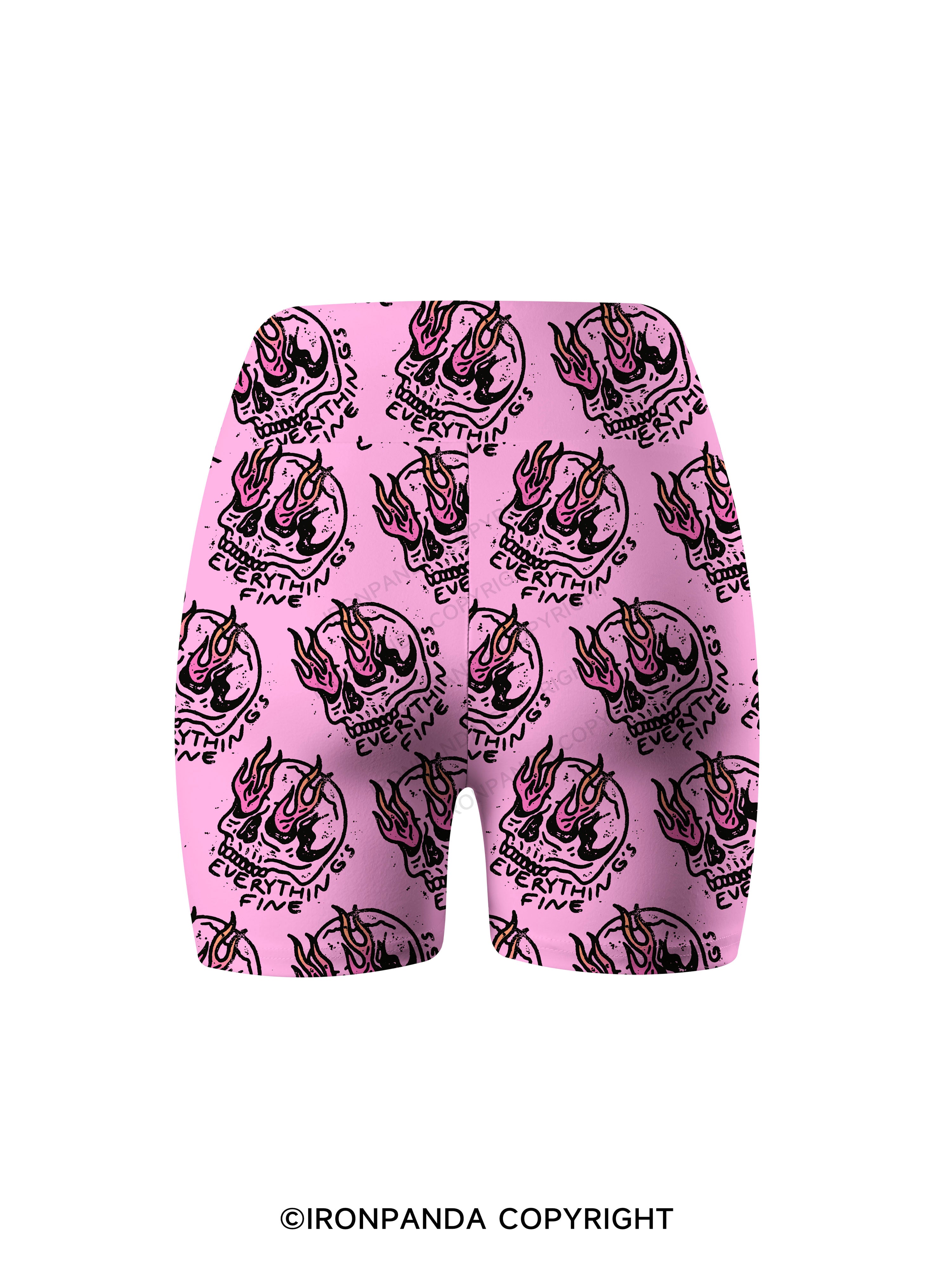 Everything is Fine Funny Skeleton Printed Yoga Cycling Shorts