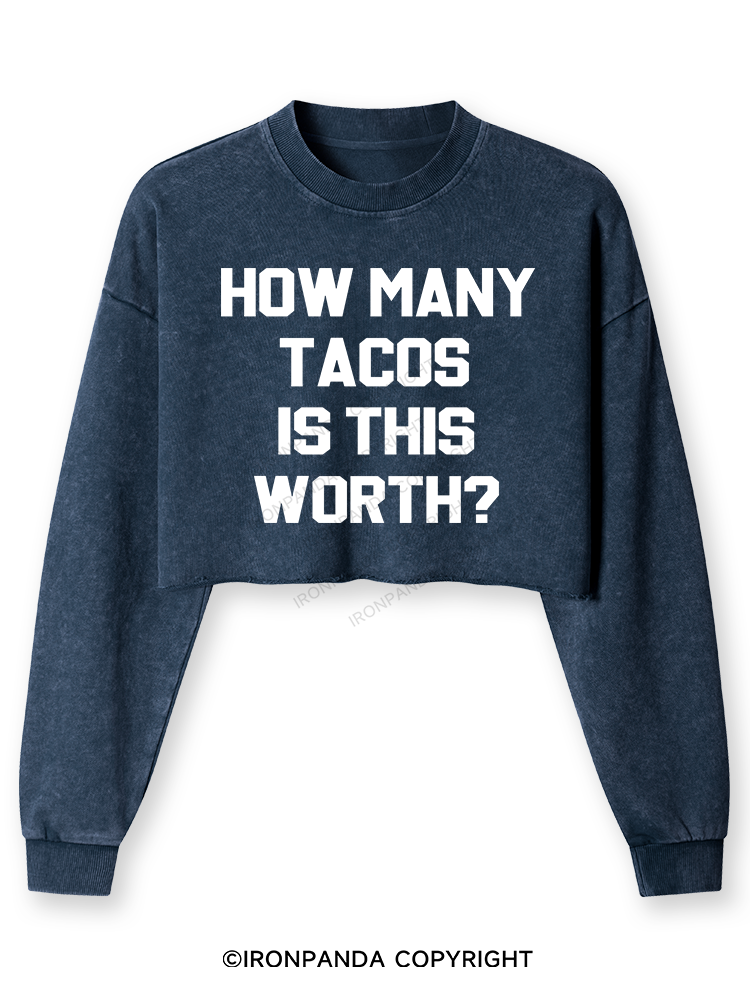 HOW MANY TACOS IS THIS WORTH Washed Long-Sleeve Crop Top