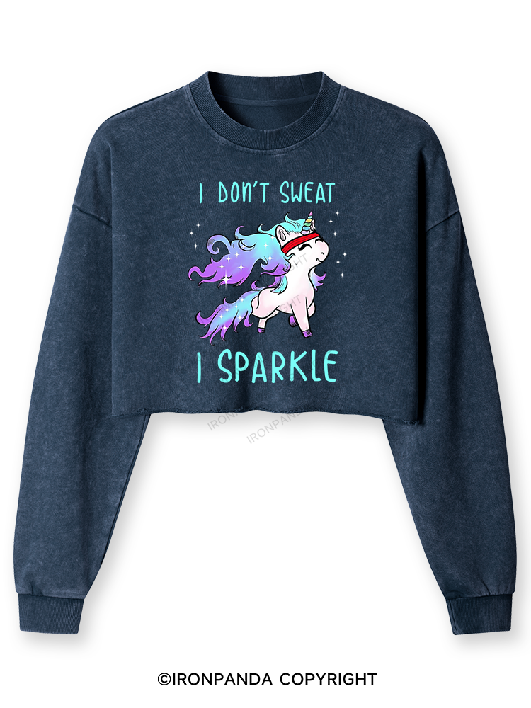 I Don't Sweat I Sparkle Washed Long-Sleeve Crop Top
