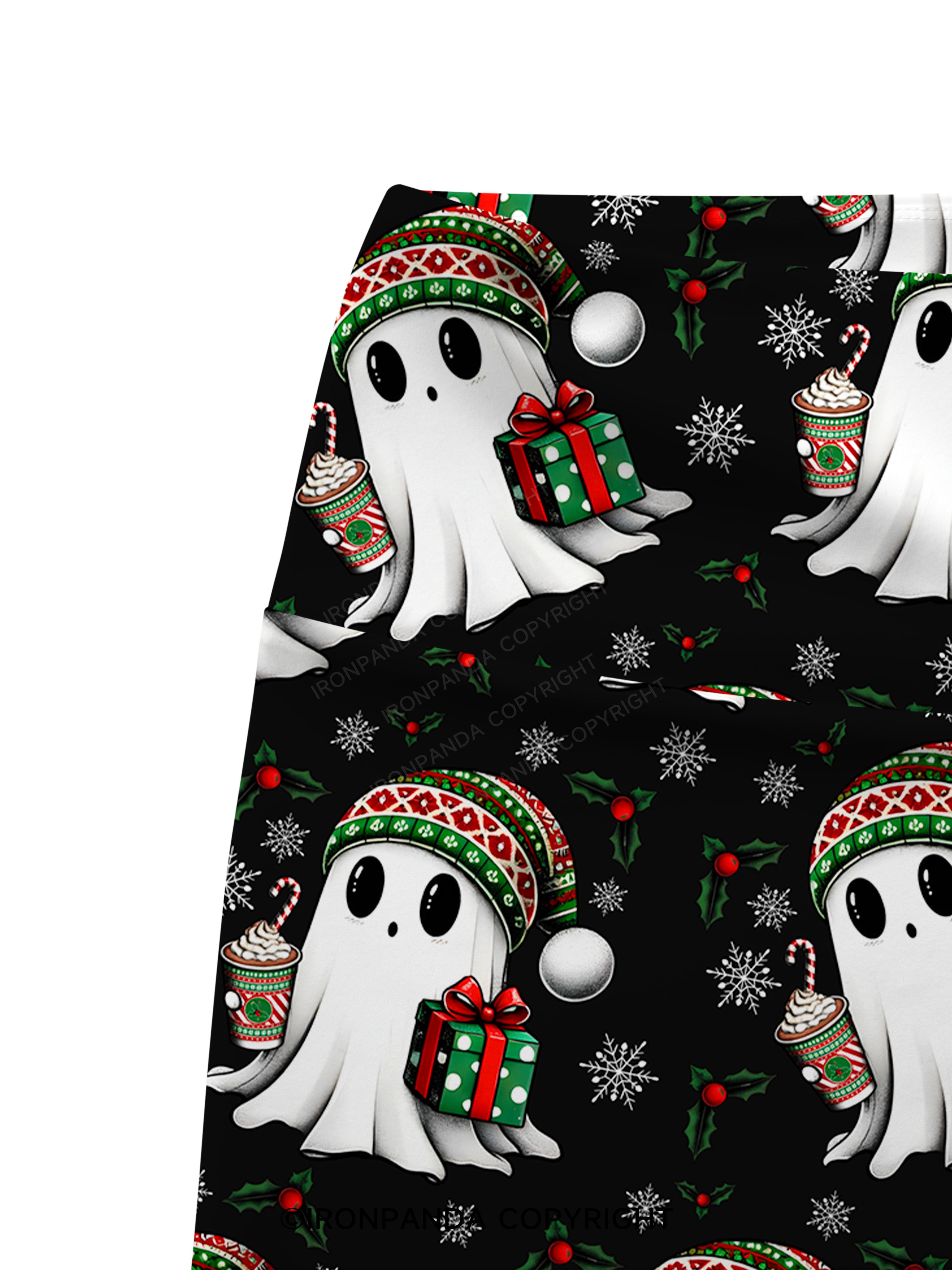 CHRISTMAS GHOST WITH COFFEE AND GIFT TRI Printed Yoga Cycling Shorts