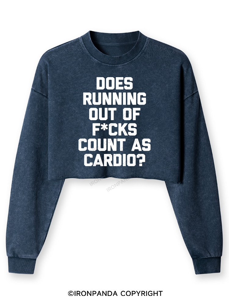 DOES RUNNING OUT OF FUCKS COUNT AS CARDIO? Washed Long-Sleeve Crop Top