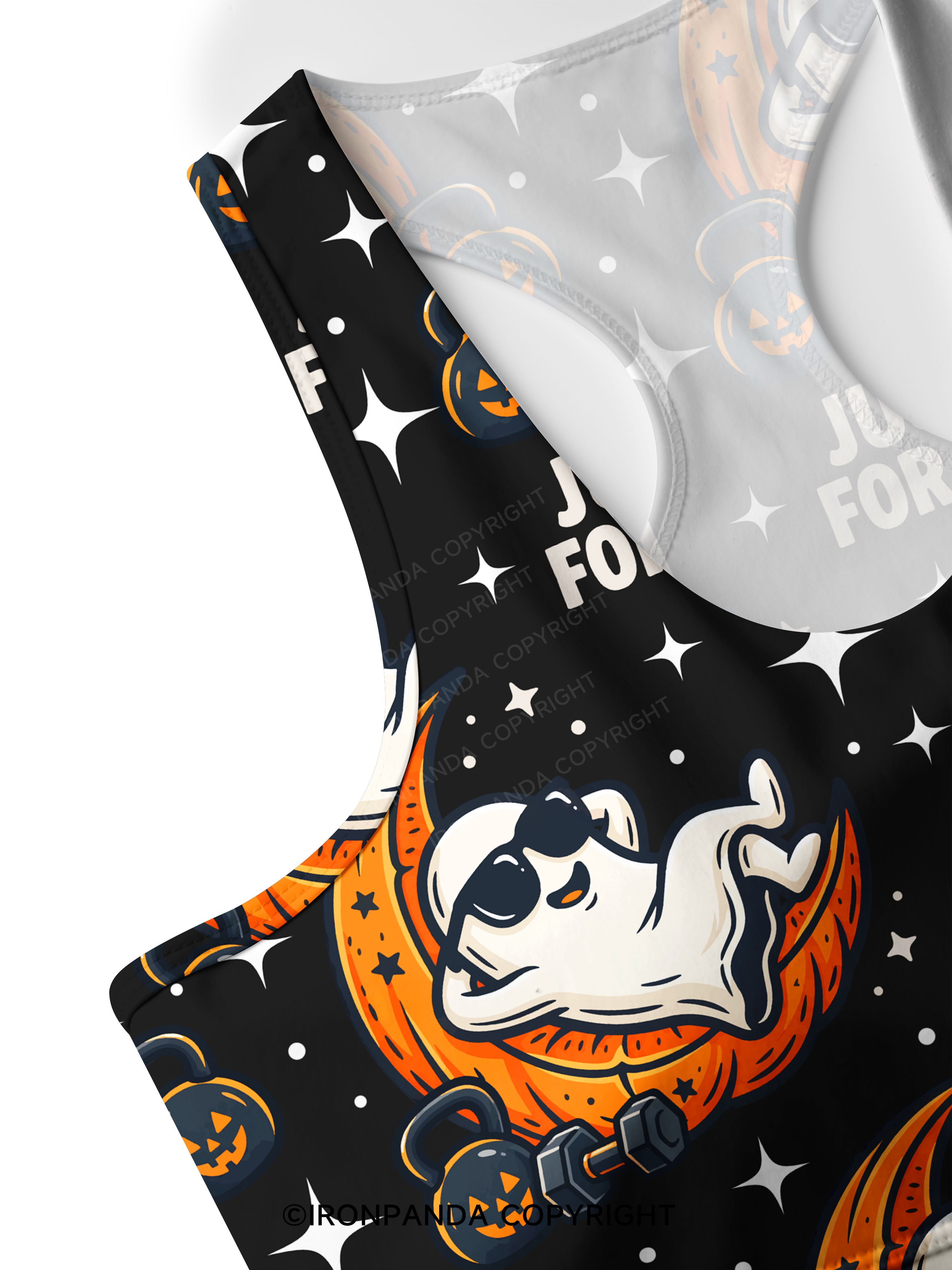 JUST WAITING FOR HALLOWEEN GYM GHOST Racerback Sports Bra
