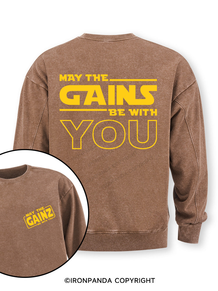 May the Gains Be With You Double-Sided Printed Washed Sweatshirt