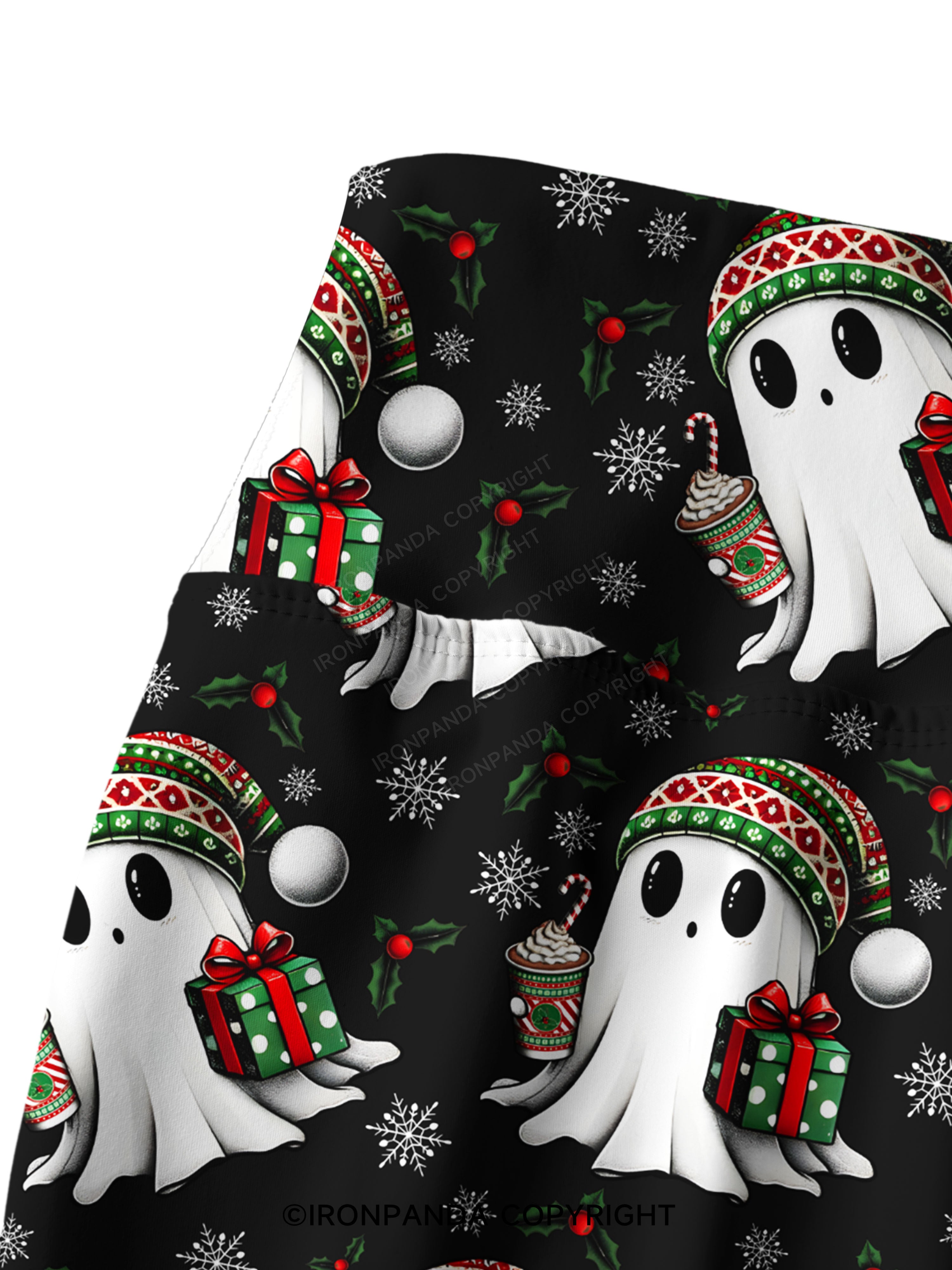 CHRISTMAS GHOST WITH COFFEE AND GIFT TRI Printed Yoga Pants