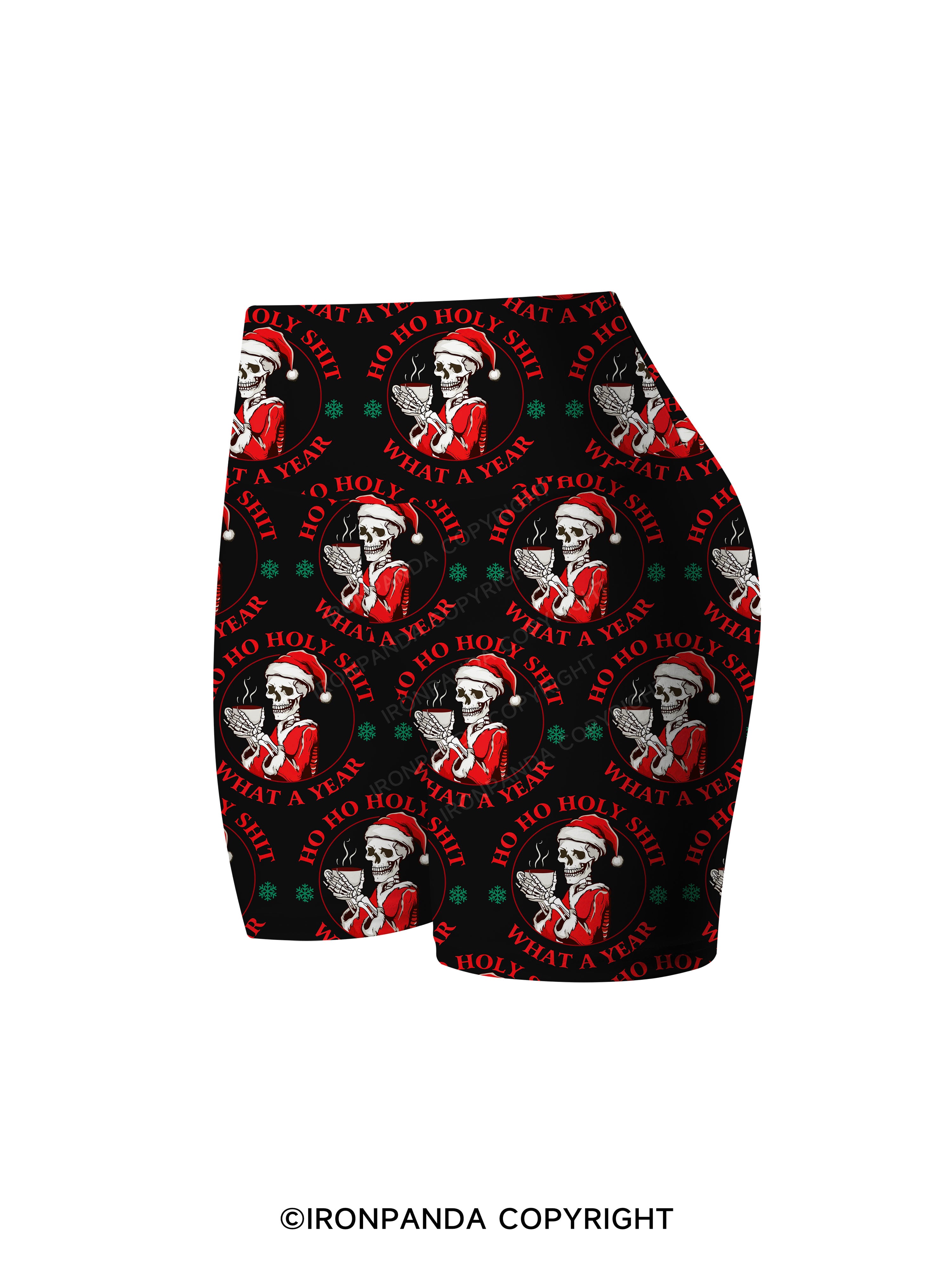 HOHOHO HOLLY SHIT WHAT A YEAR Printed Yoga Cycling Shorts