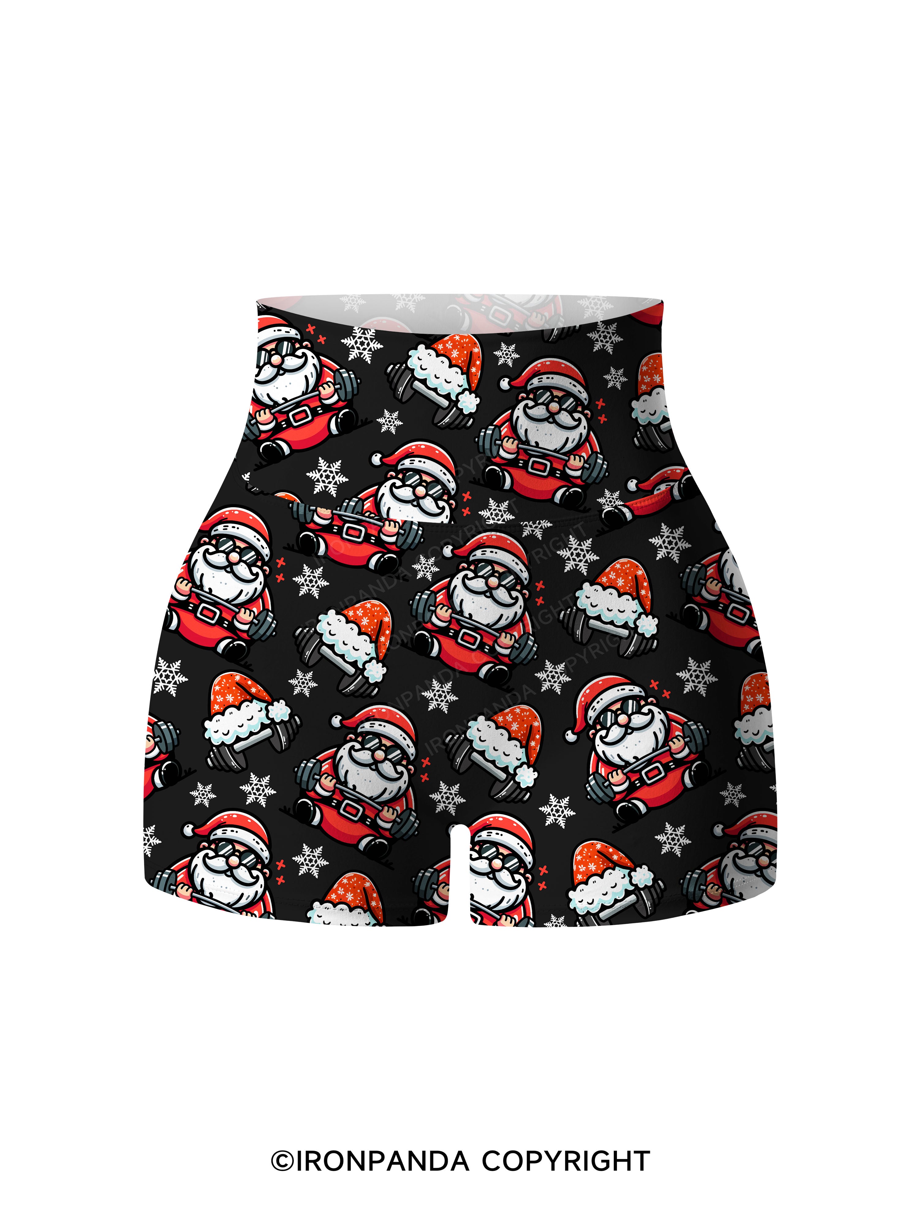 Lifting Santa Claus Printed Yoga Shorts