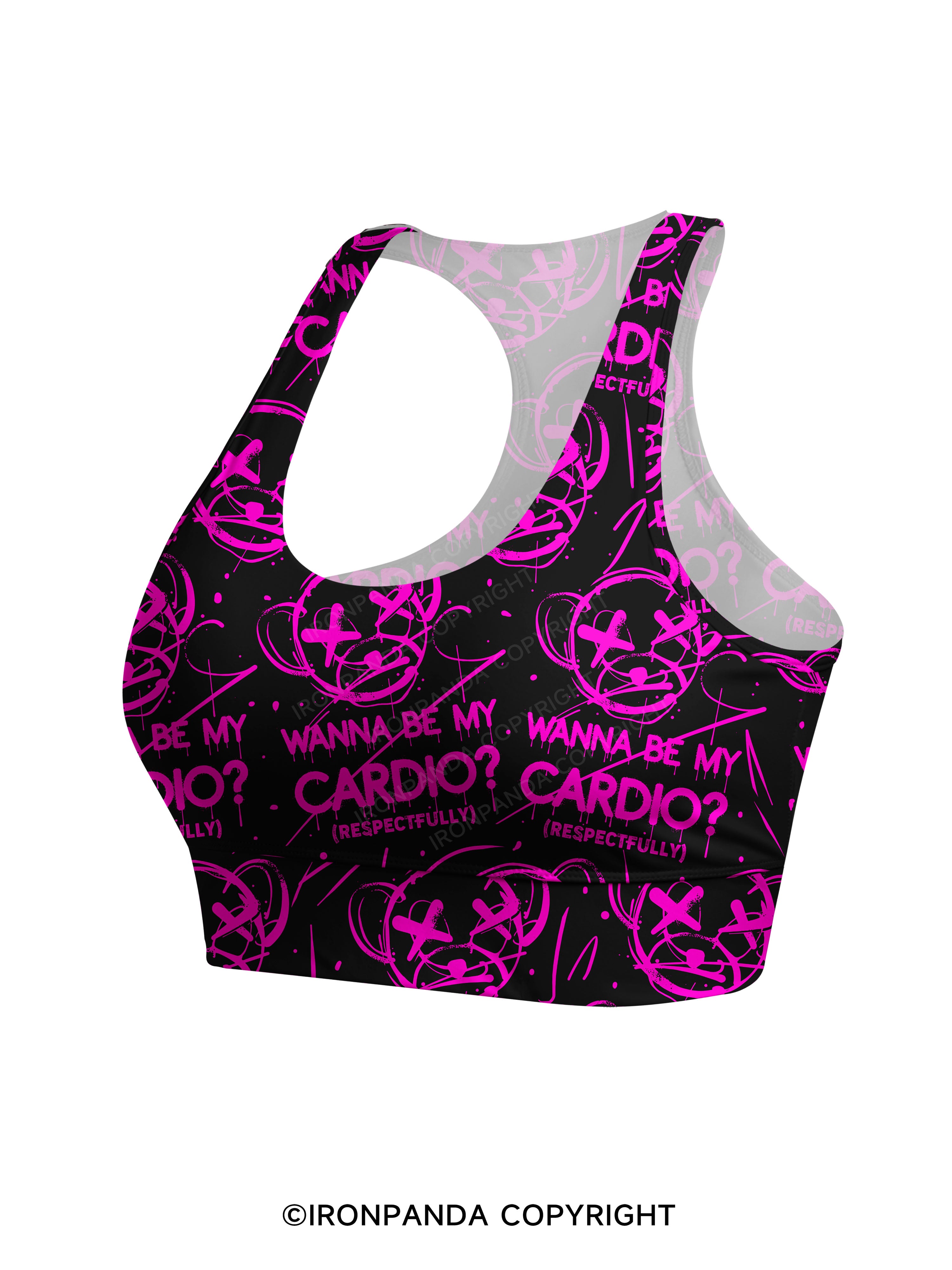 WANNA BE MY CARDIO FUNNY Racerback Sports Bra
