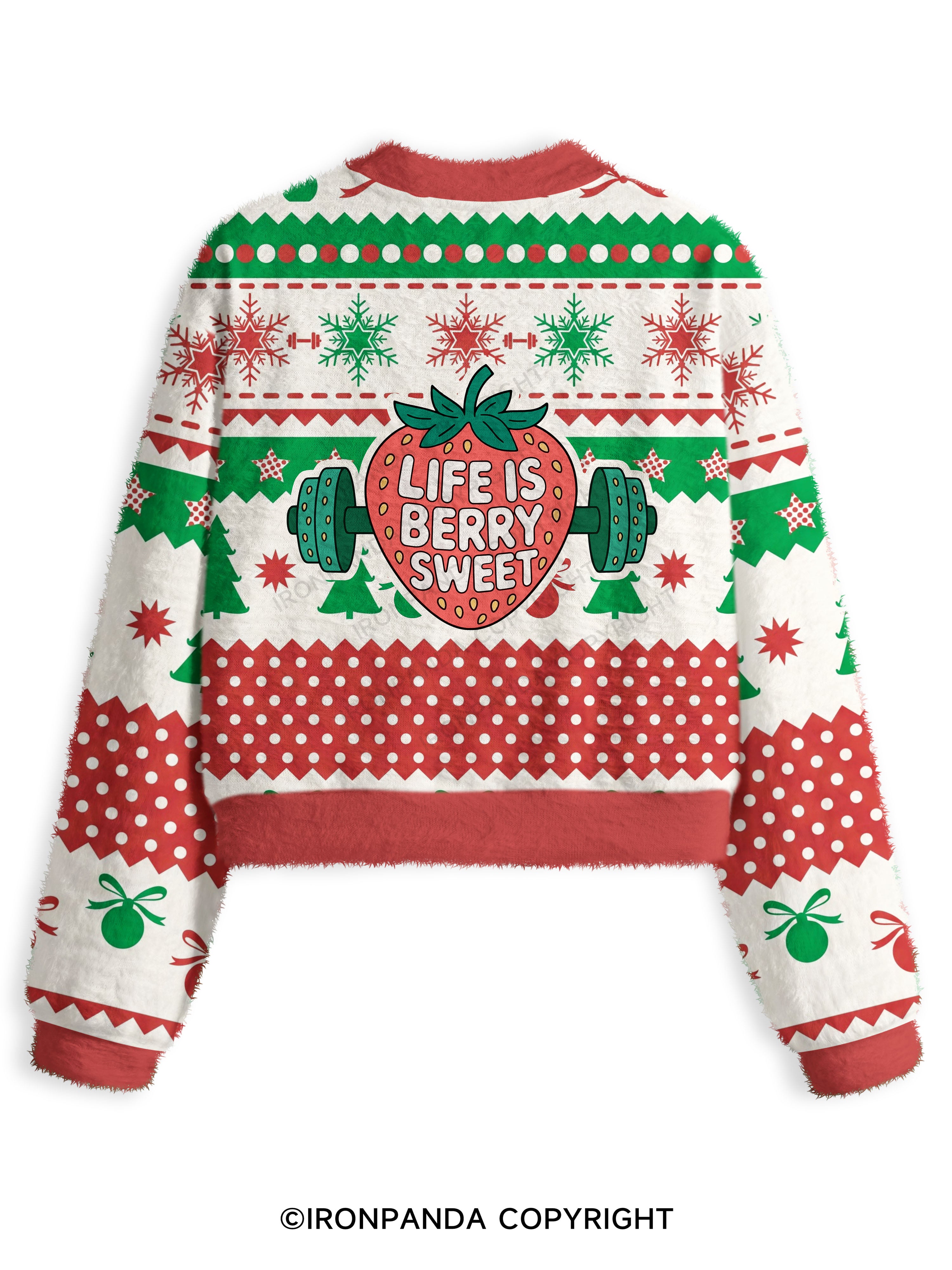 LIFE IS BERRY STRONG STRAWBERRY Fuzzy Fleece Crop Sweater