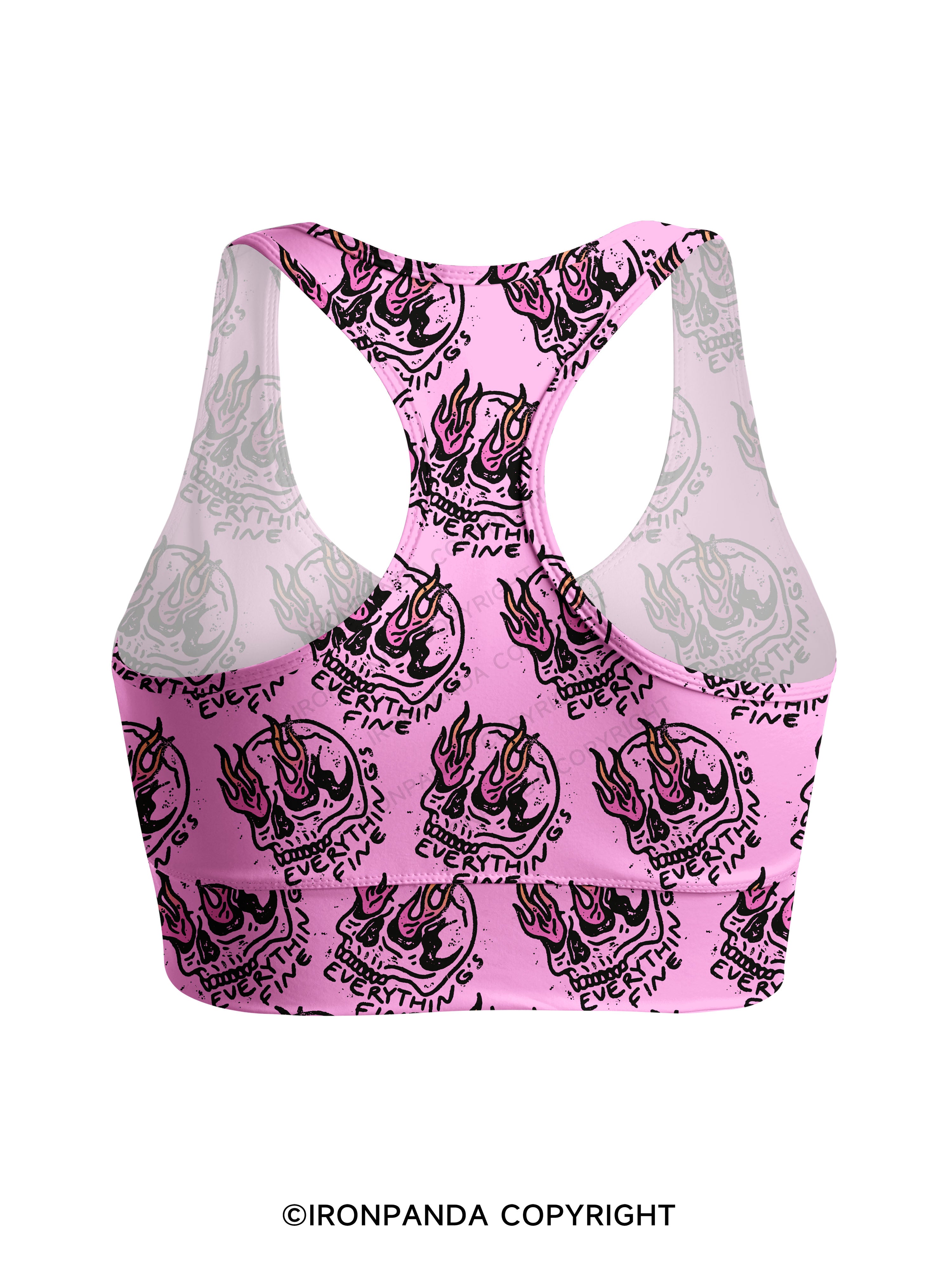 Everything is Fine Funny Skeleton Racerback Sports Bra