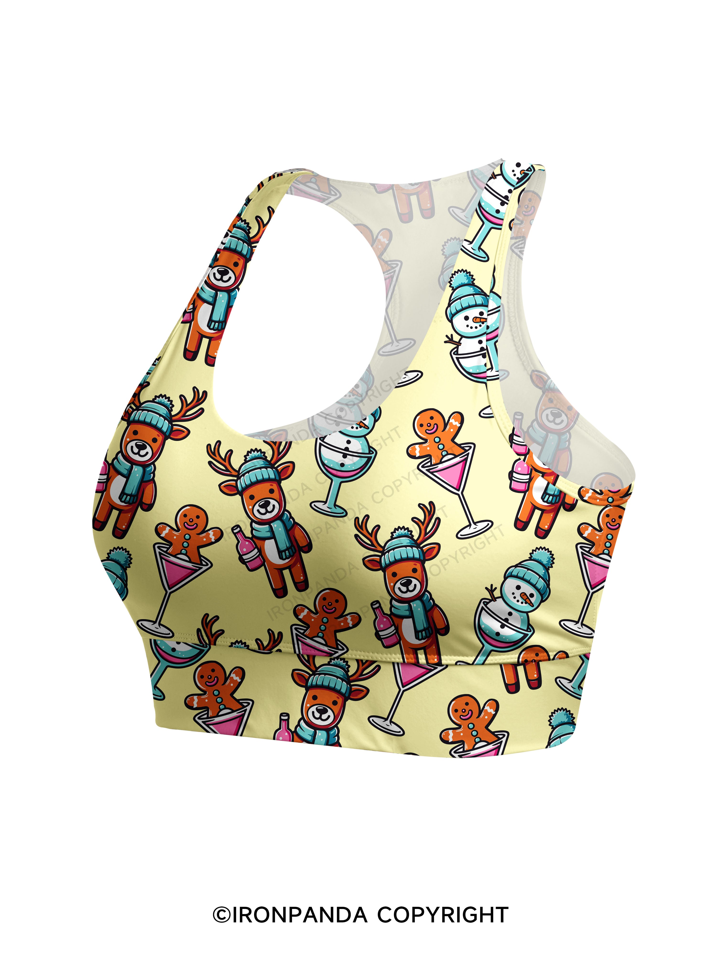 CUTESY CHRISTMAS DRINKING CREW Racerback Sports Bra